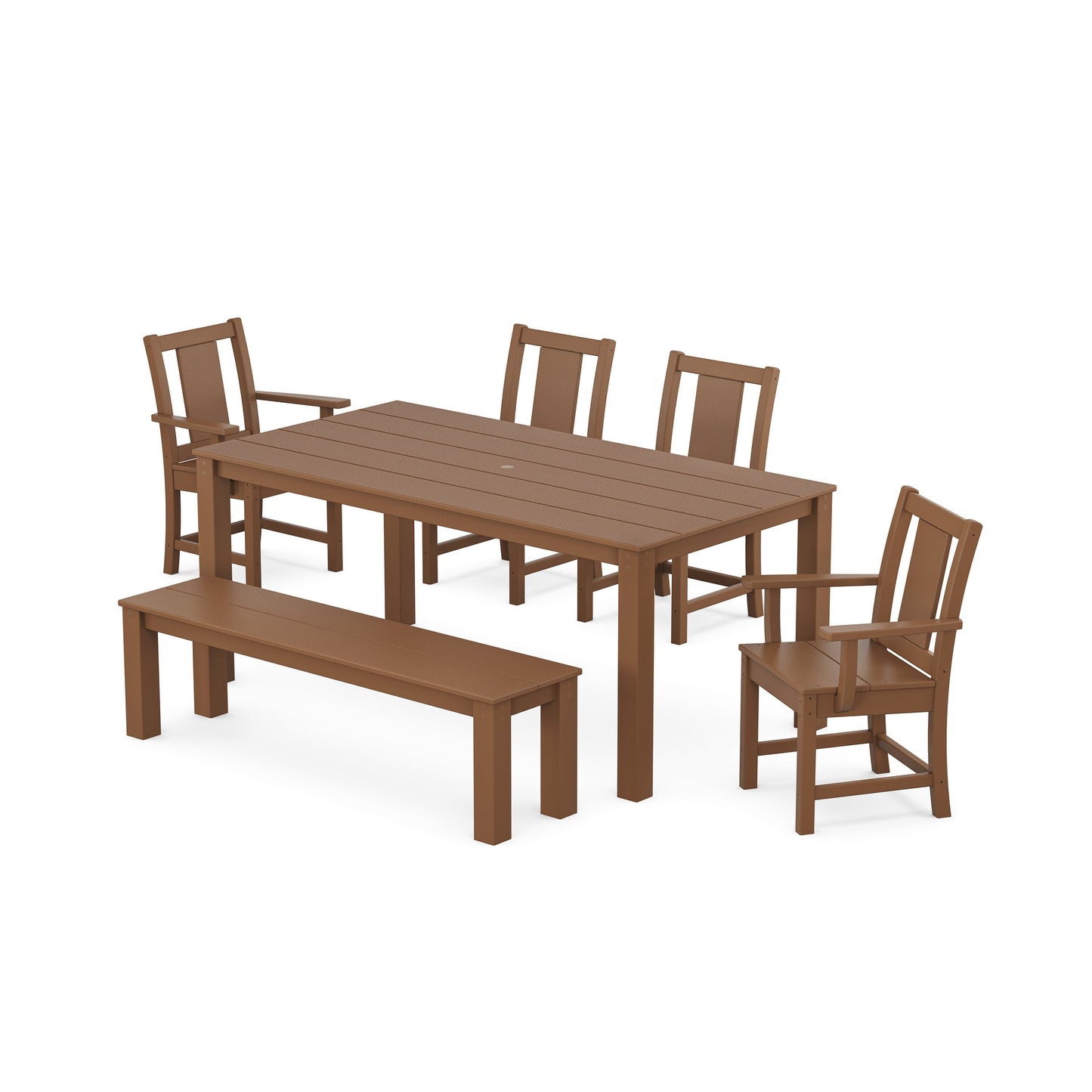 POLYWOOD Prairie 6-Piece Parsons Dining Set with Bench — Teak