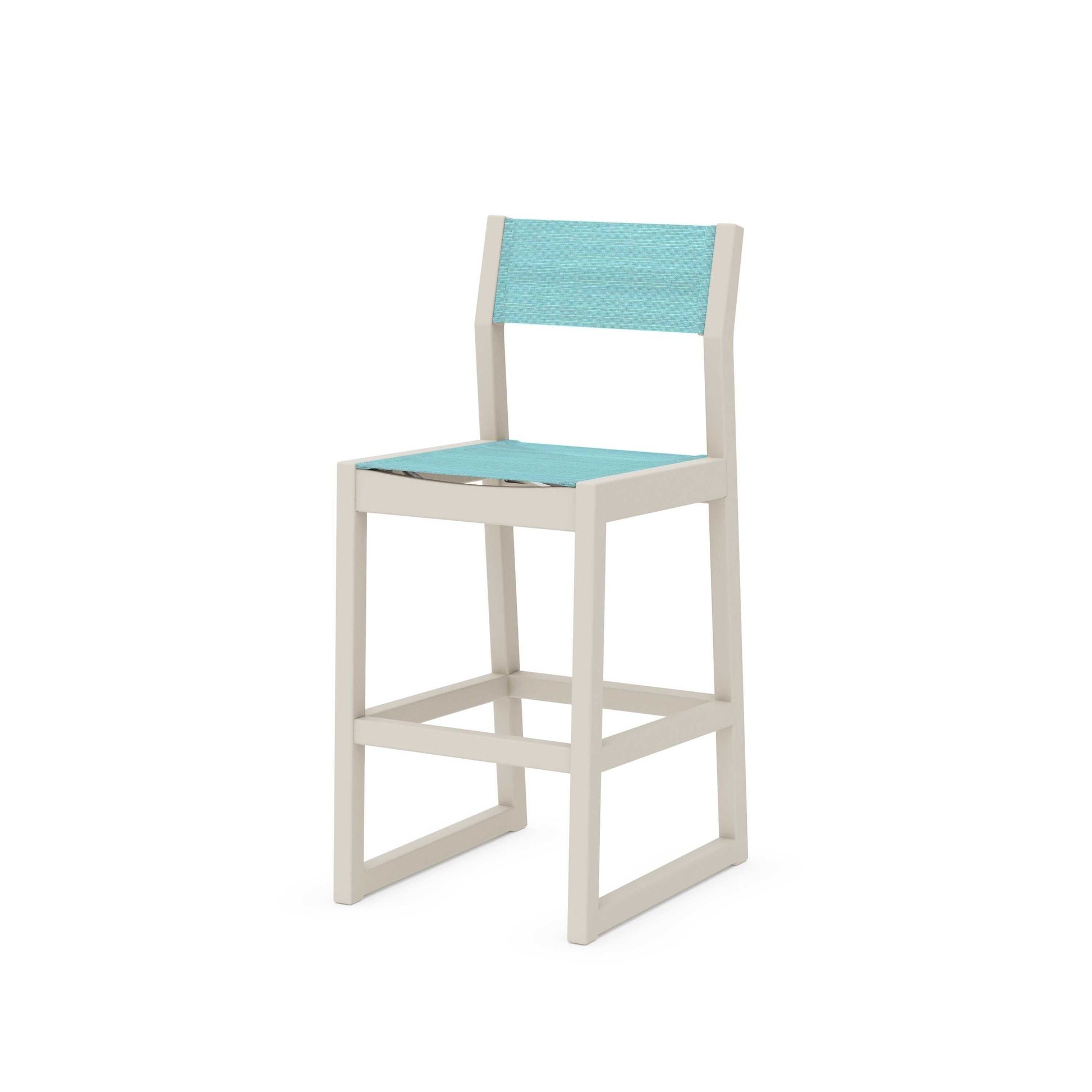 POLYWOOD EDGE Sling Bar Side Chair — Sand / Dupioni Aquamarine Sling