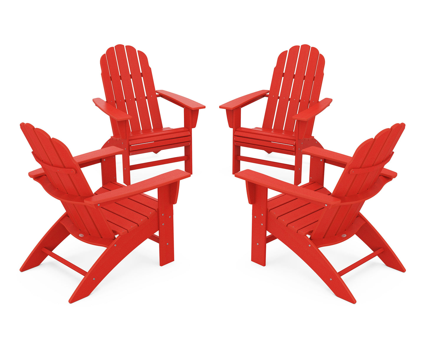 POLYWOOD 4-Piece Vineyard Curveback Adirondack Chair Conversation Set — Sunset Red