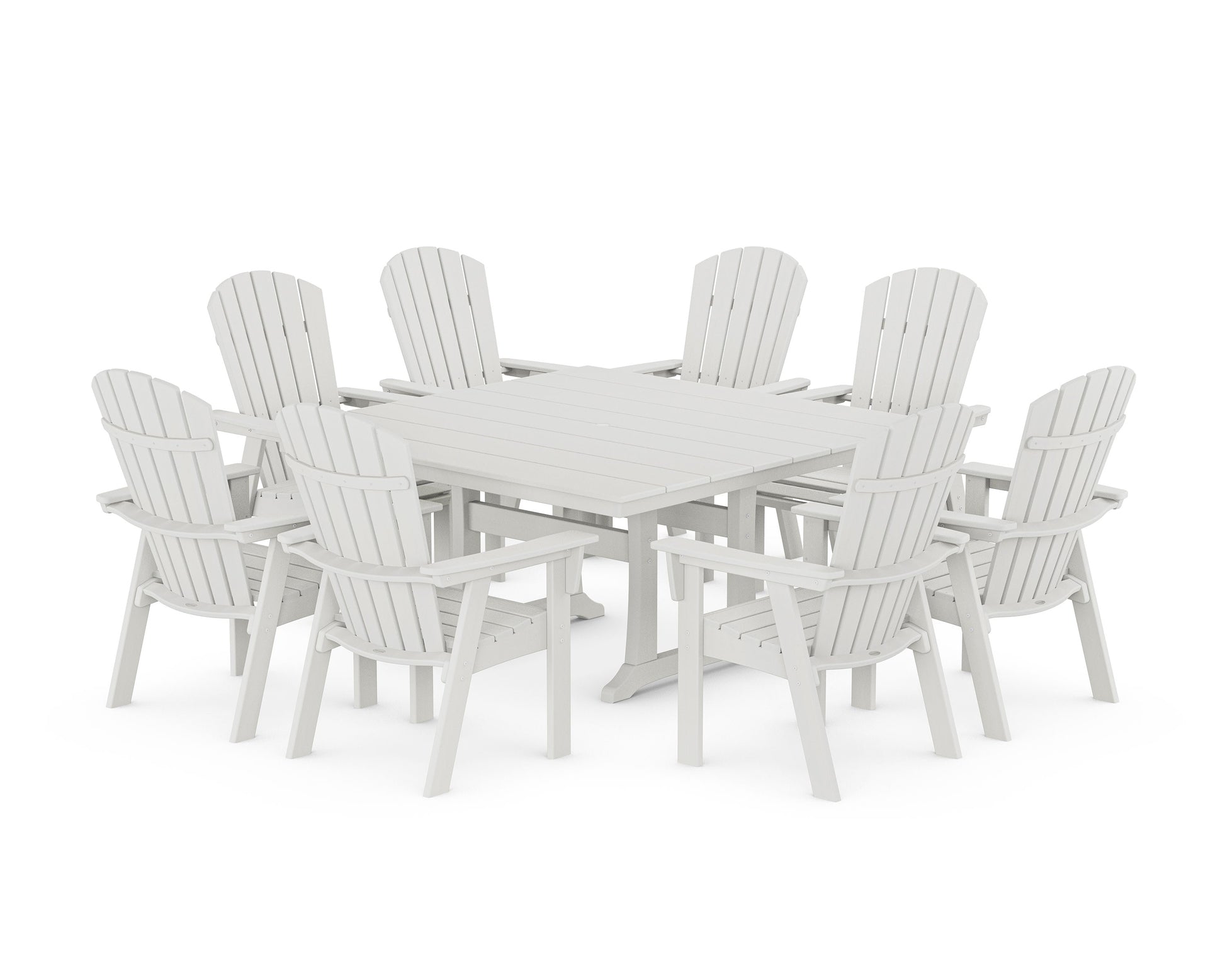 POLYWOOD Nautical Curveback Adirondack 9-Piece Square Dining Set with Trestle Legs — Vintage White