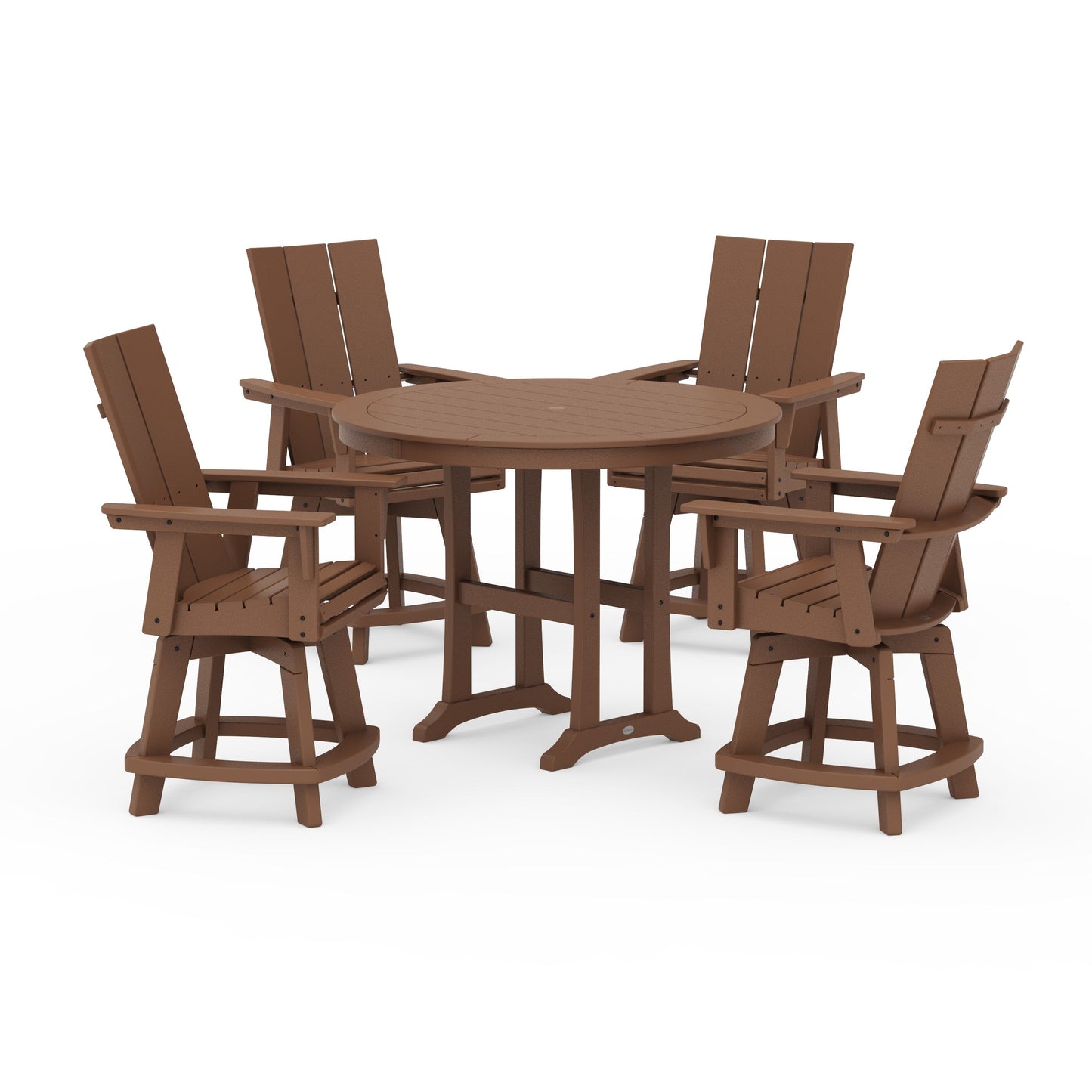 POLYWOOD 5-Piece Modern Swivel Counter Set — Teak