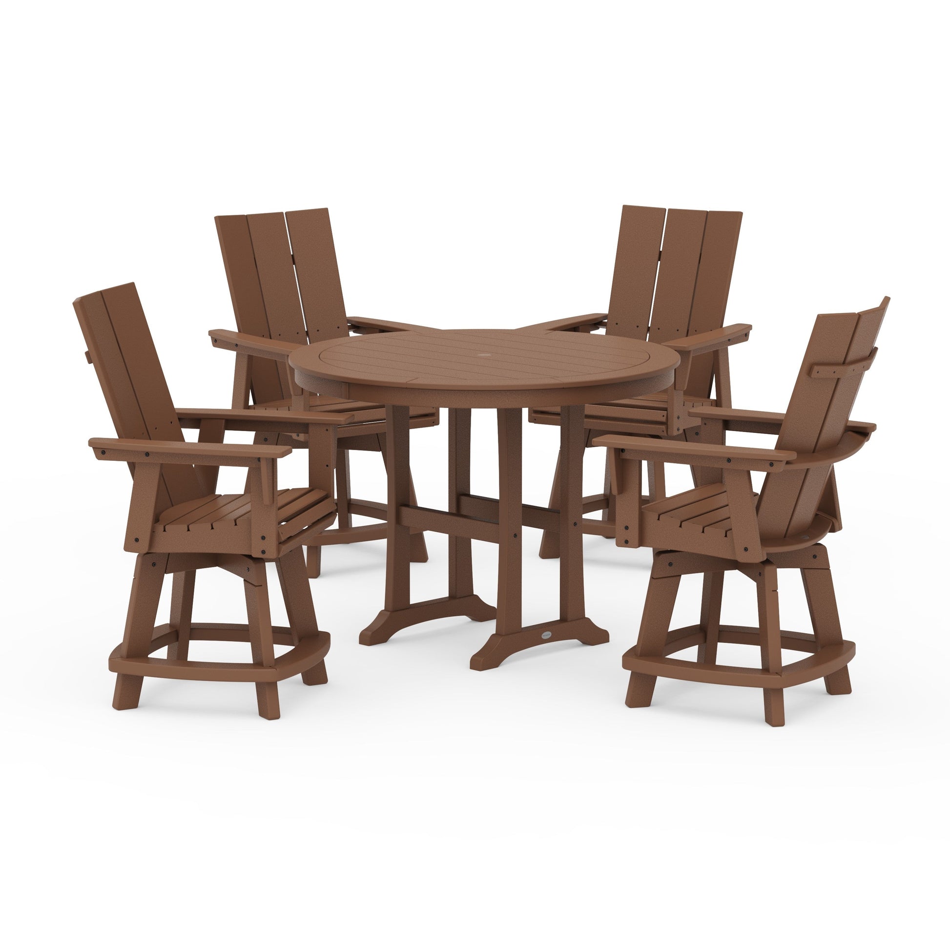 POLYWOOD 5-Piece Modern Swivel Counter Set — Teak