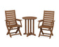 POLYWOOD Captain Folding Chair 3-Piece Round Bistro Dining Set — Teak