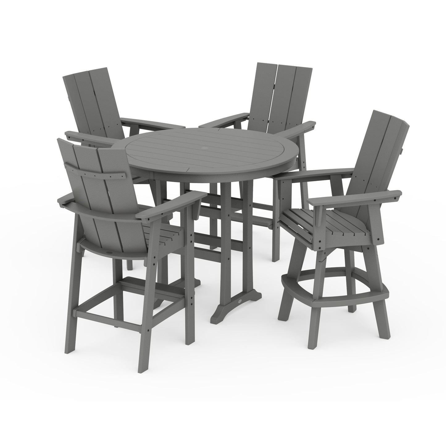 POLYWOOD Modern Adirondack 5-Piece Nautical Trestle Round Bar Set with Swivels — Slate Grey