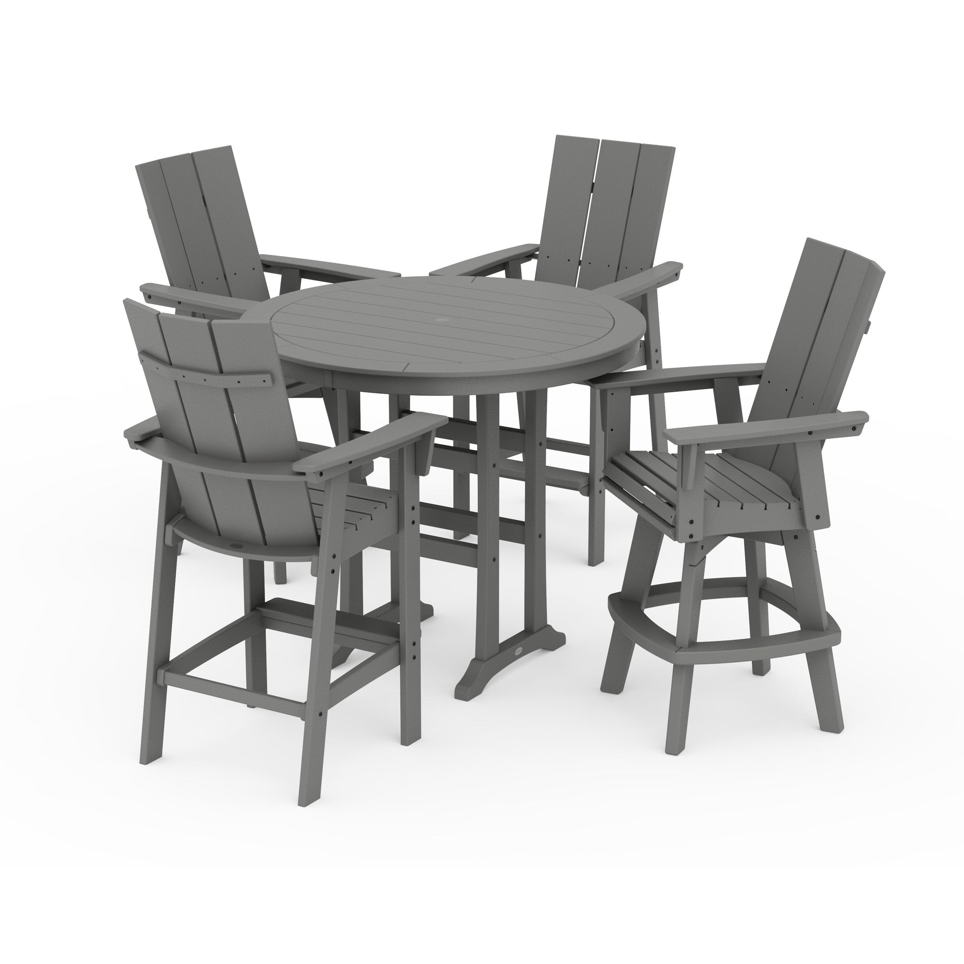 POLYWOOD Modern Adirondack 5-Piece Nautical Trestle Round Bar Set with Swivels — Slate Grey