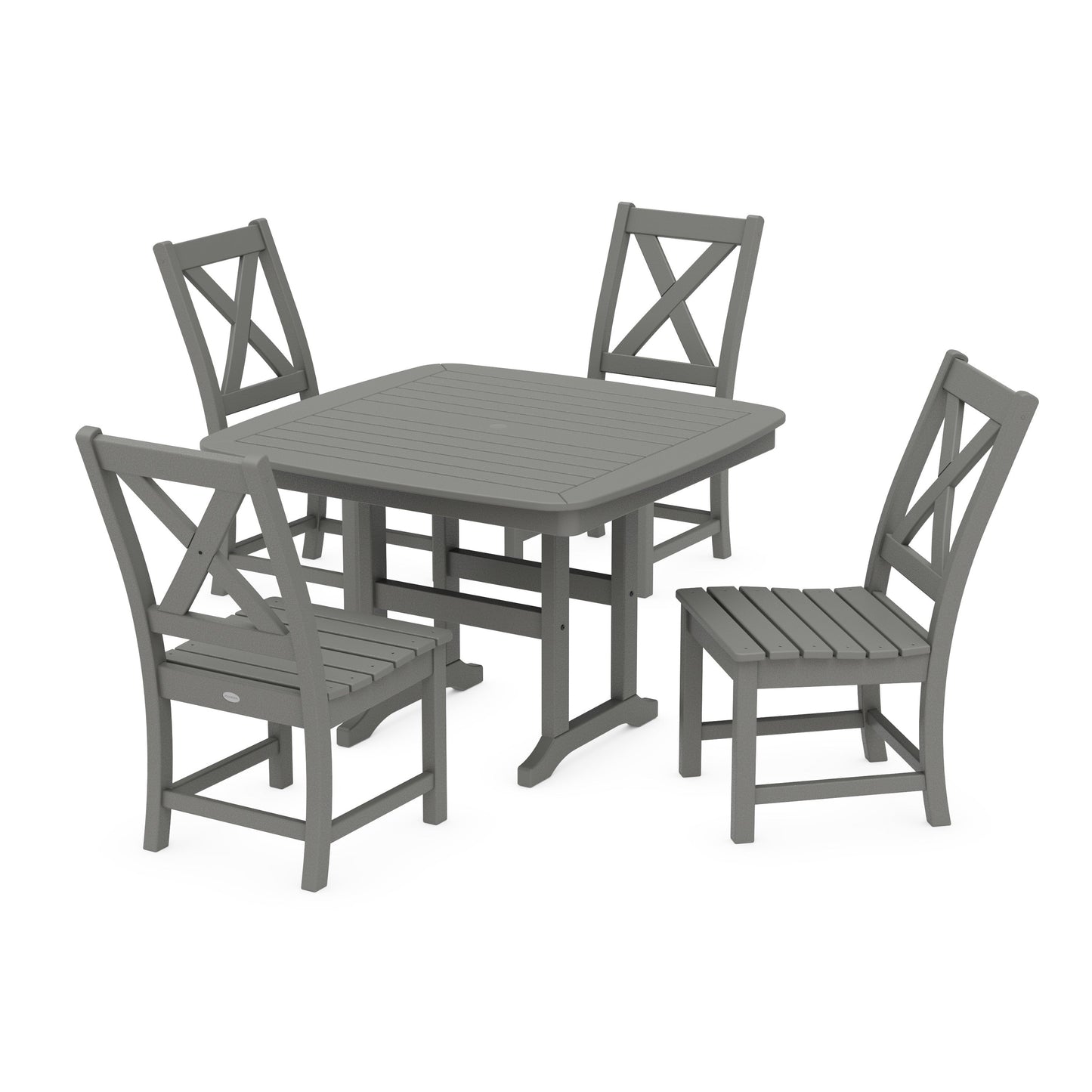 POLYWOOD Braxton Side Chair 5-Piece Dining Set with Trestle Legs — Slate Grey