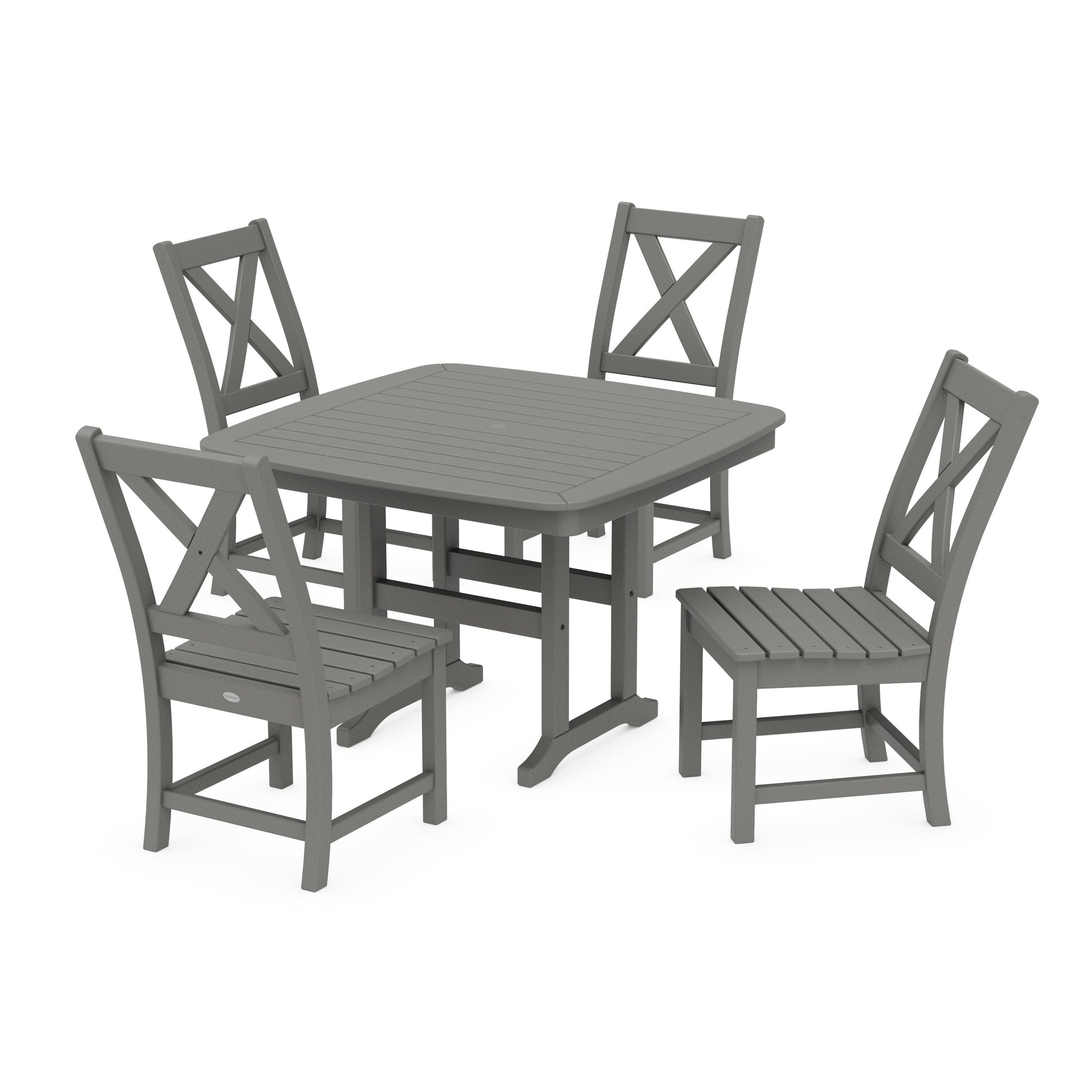 POLYWOOD Braxton Side Chair 5-Piece Dining Set with Trestle Legs — Slate Grey