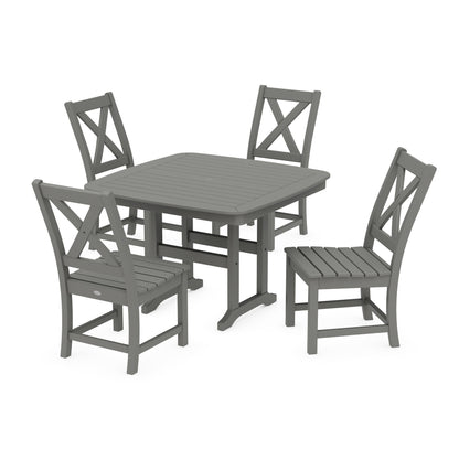 POLYWOOD Braxton Side Chair 5-Piece Dining Set with Trestle Legs — Slate Grey