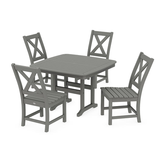 POLYWOOD Braxton Side Chair 5-Piece Dining Set with Trestle Legs — Slate Grey