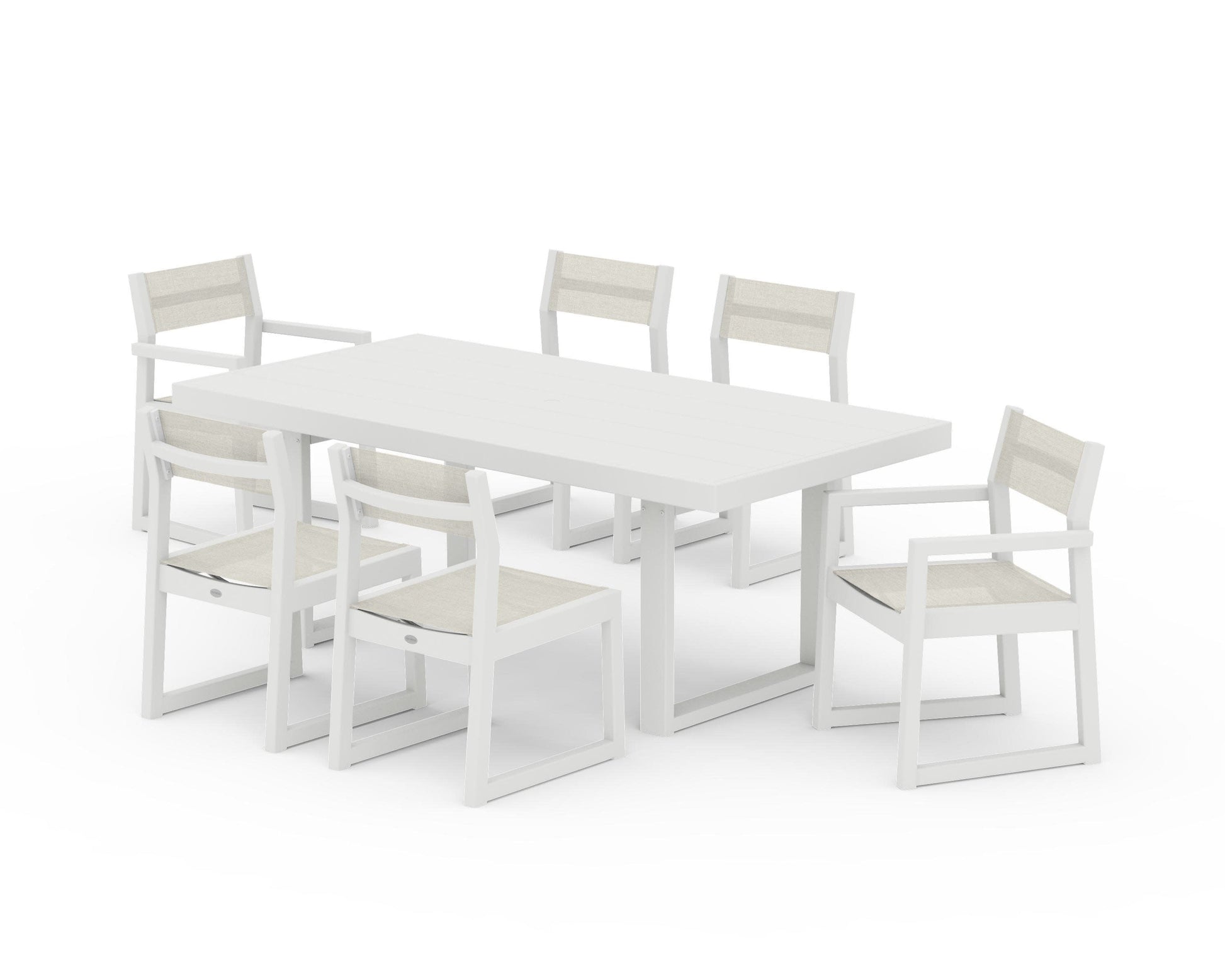 POLYWOOD EDGE Sling 7-Piece Dining Set — Vintage White / Parchment Sling