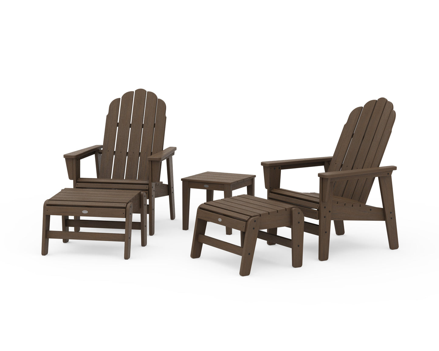 POLYWOOD 5-Piece Vineyard Grand Upright Adirondack Set with Ottomans and Side Table — Kona