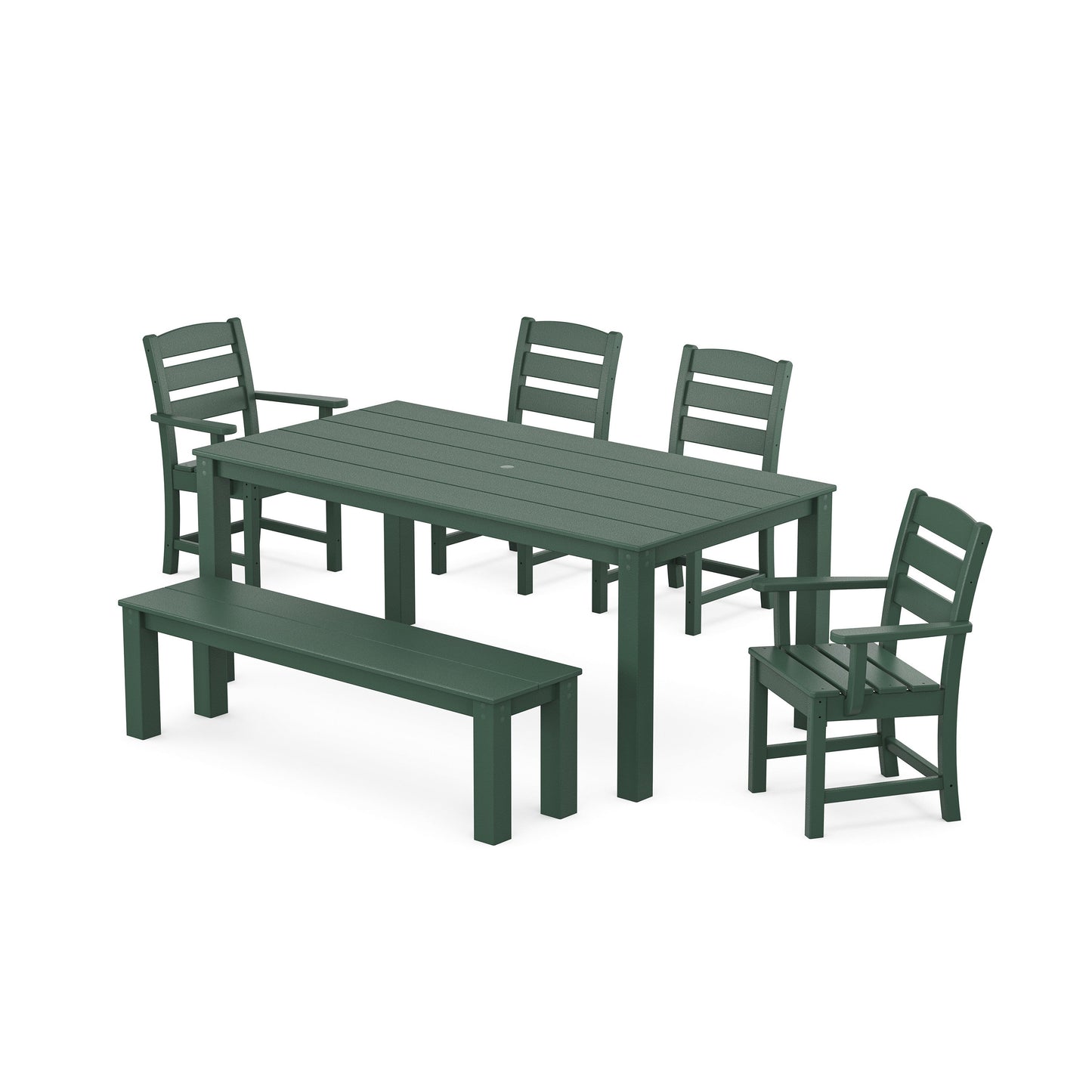 POLYWOOD Lakeside 6-Piece Parsons Dining Set with Bench — Green