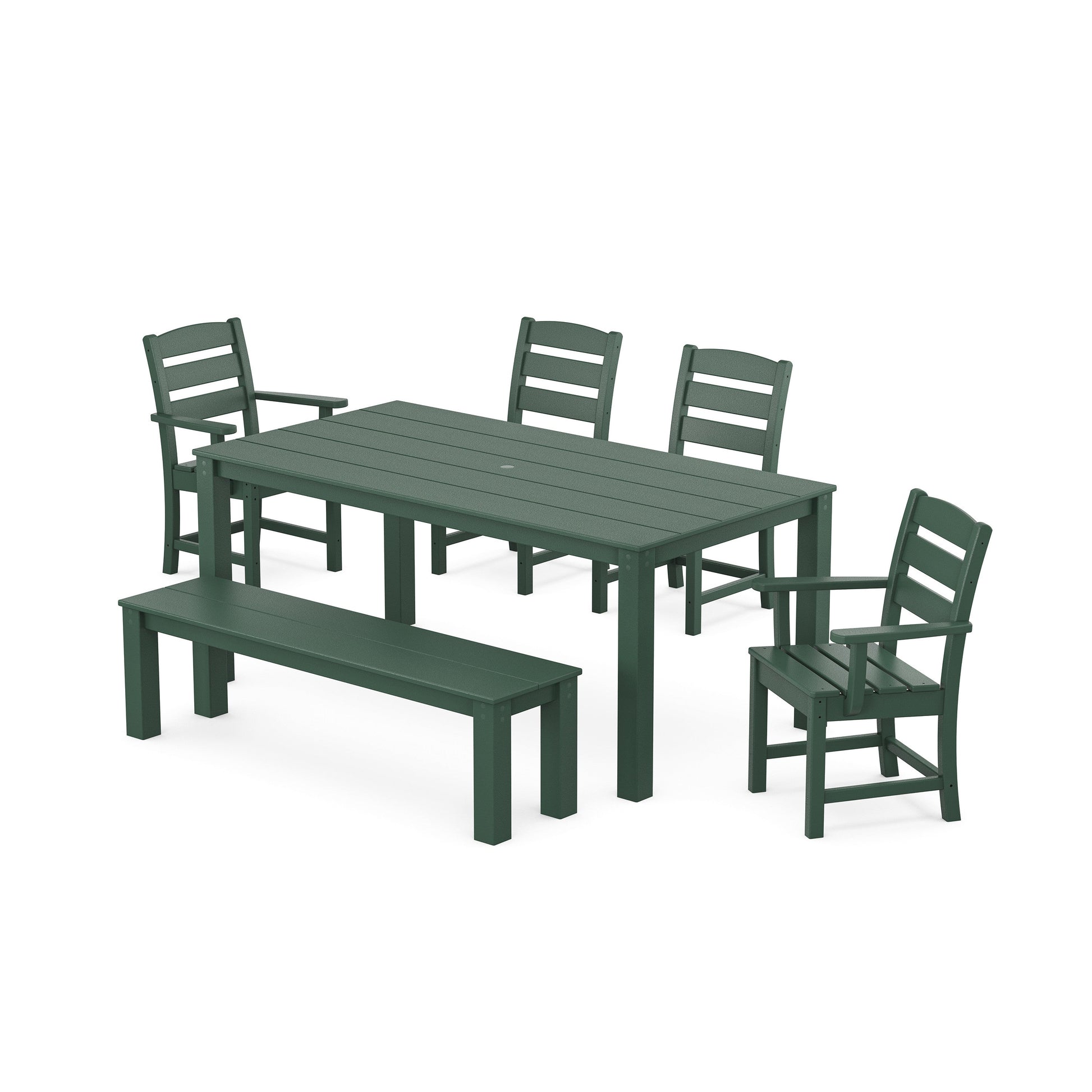 POLYWOOD Lakeside 6-Piece Parsons Dining Set with Bench — Green
