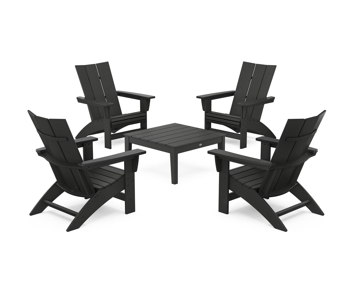 POLYWOOD 5-Piece Modern Grand Adirondack Chair Conversation Group — Black