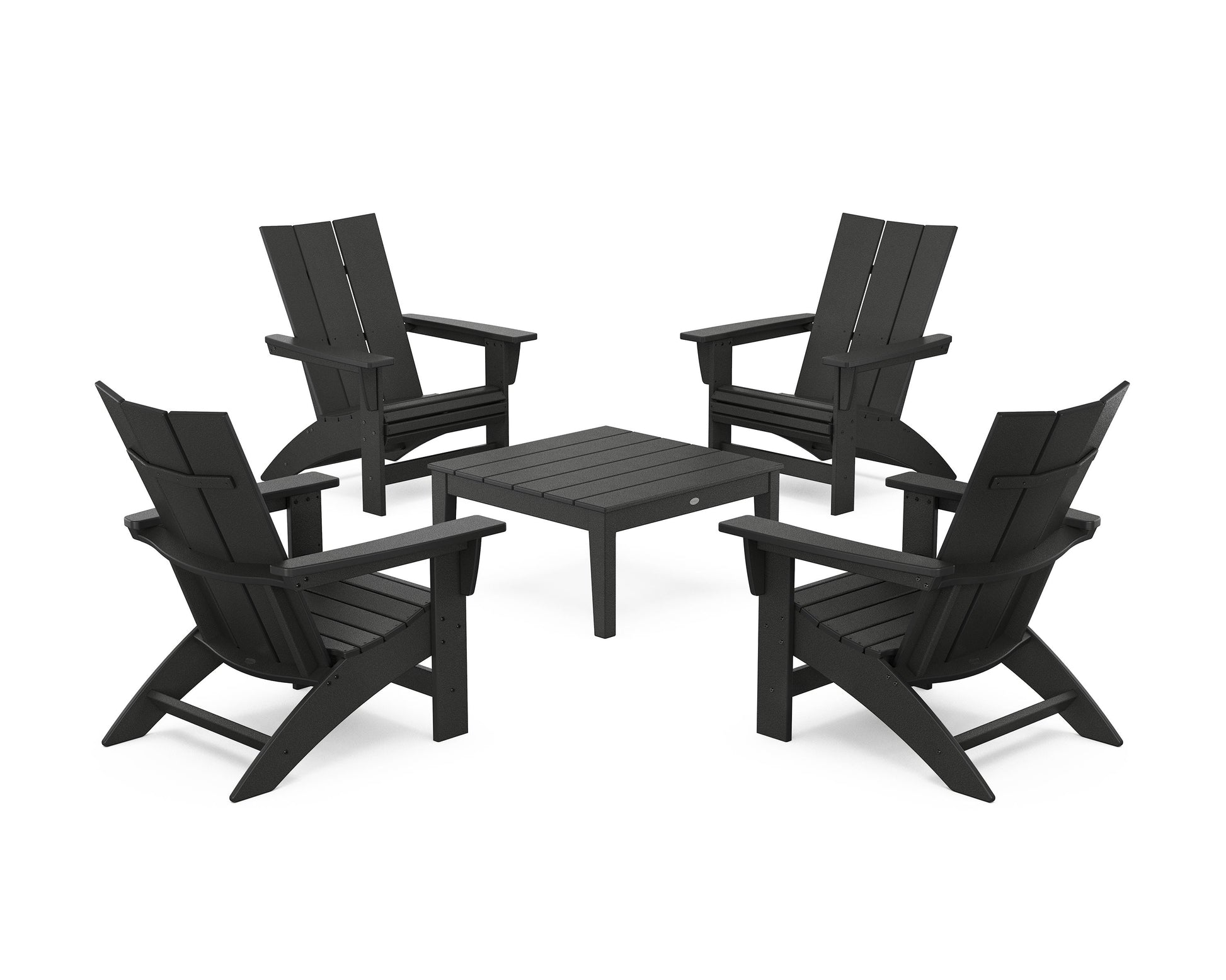 POLYWOOD 5-Piece Modern Grand Adirondack Chair Conversation Group — Black
