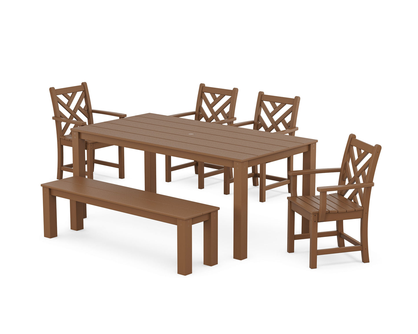 POLYWOOD Chippendale 6-Piece Parsons Dining Set with Bench — Teak