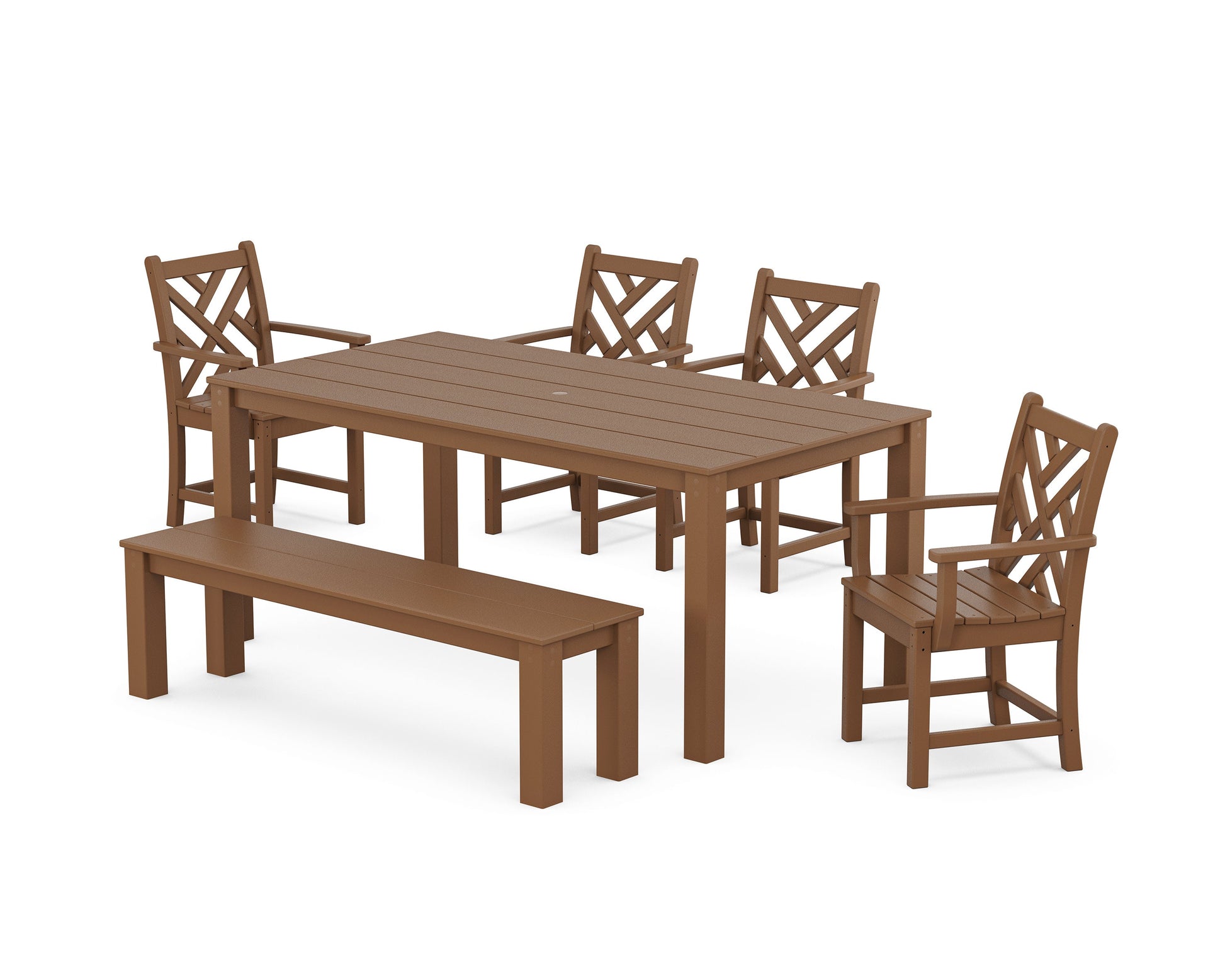 POLYWOOD Chippendale 6-Piece Parsons Dining Set with Bench — Teak