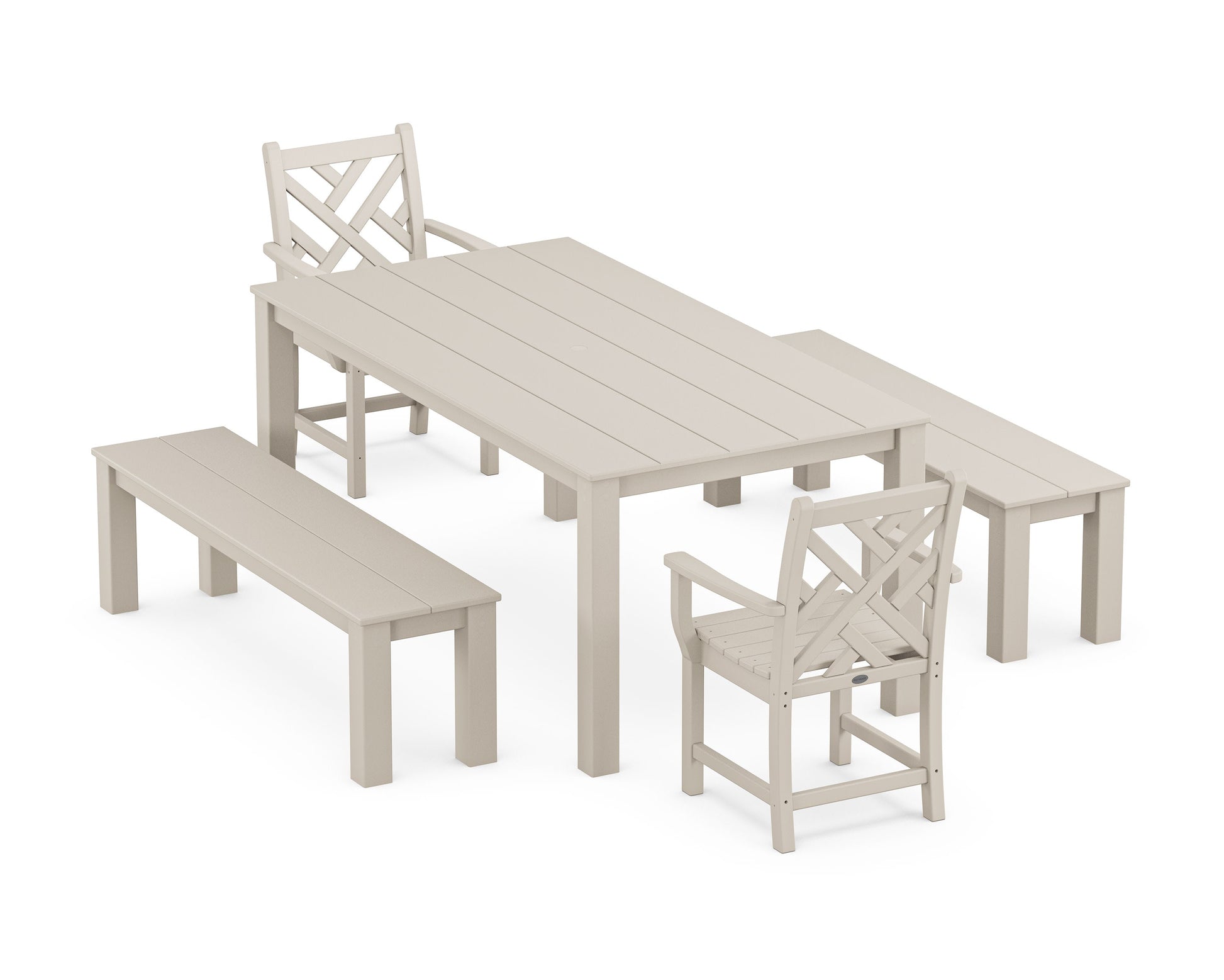POLYWOOD Chippendale 5-Piece Parsons Dining Set with Benches — Sand