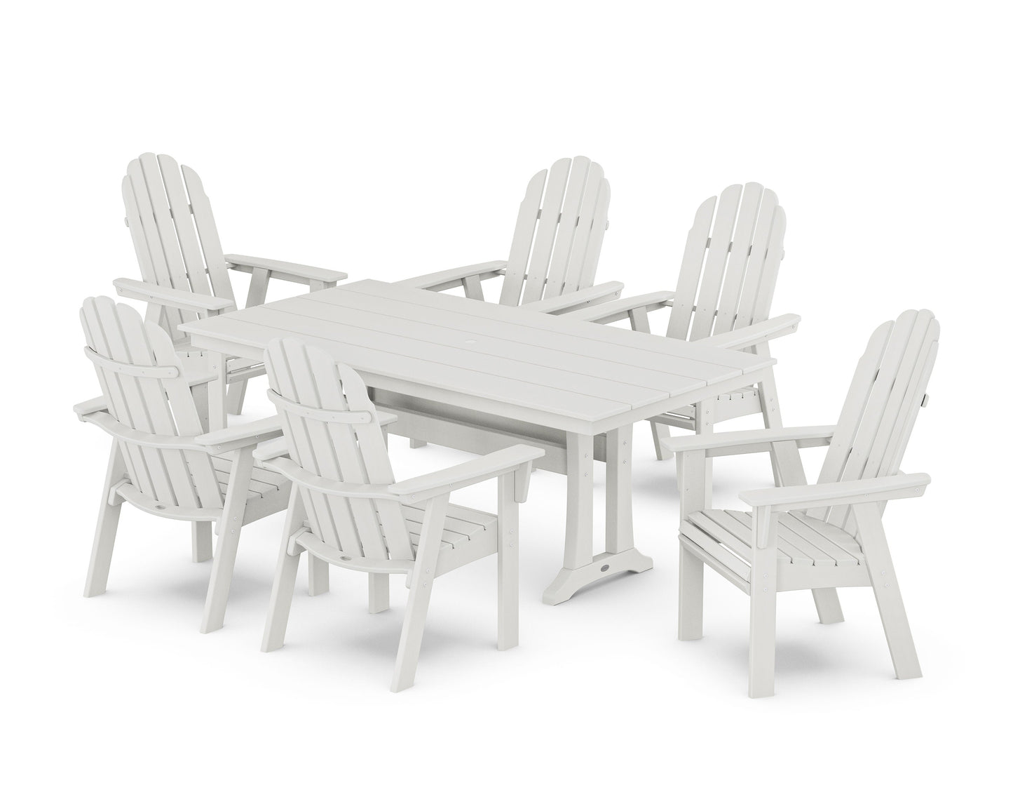 POLYWOOD Vineyard Curveback Adirondack Chair 7-Piece Farmhouse Dining Set with Trestle Legs — Vintage White