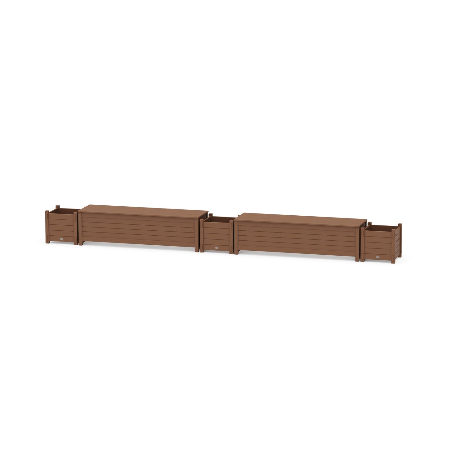 POLYWOOD 60" Nautical Straight Double Planter Storage Bench Set — Teak