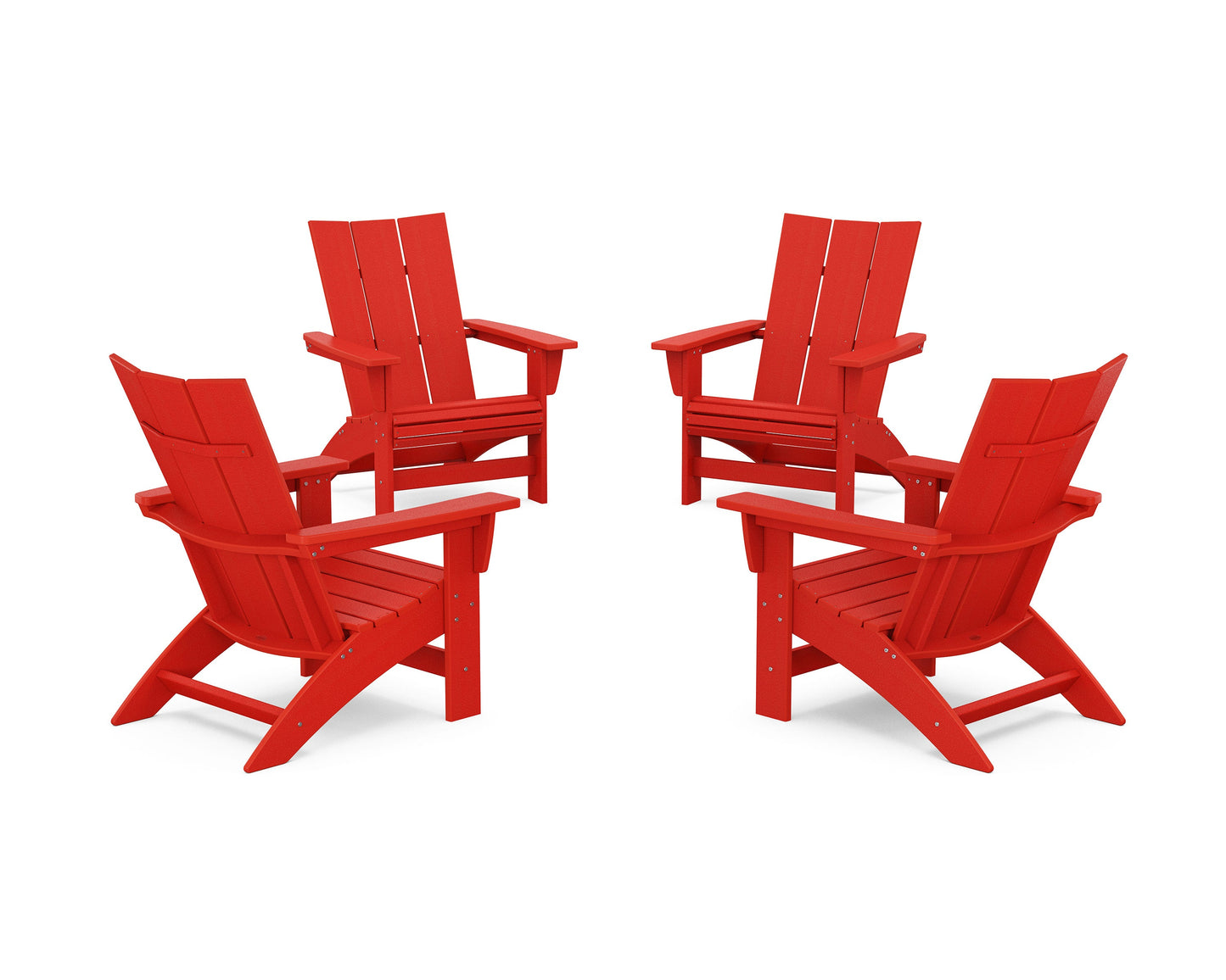 POLYWOOD 4-Piece Modern Grand Adirondack Chair Conversation Set — Sunset Red