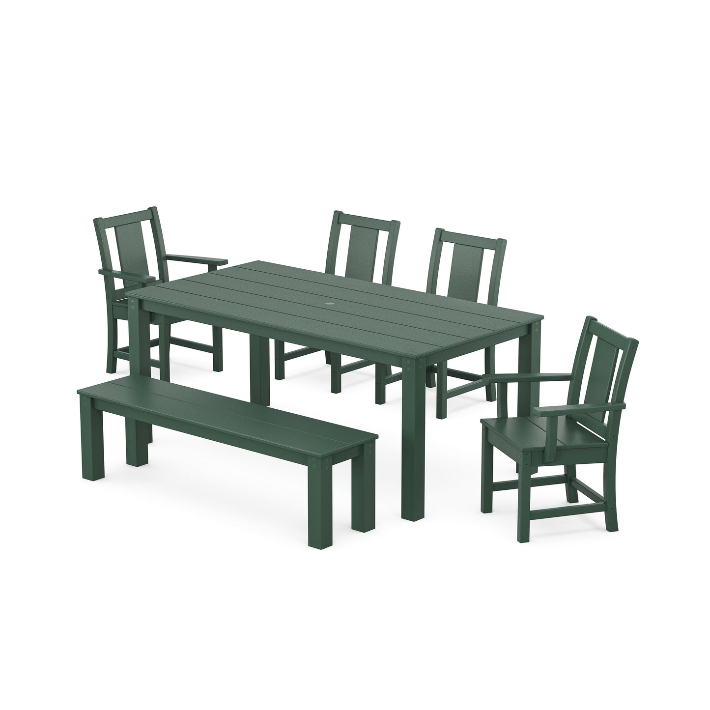 POLYWOOD Prairie 6-Piece Parsons Dining Set with Bench — Green