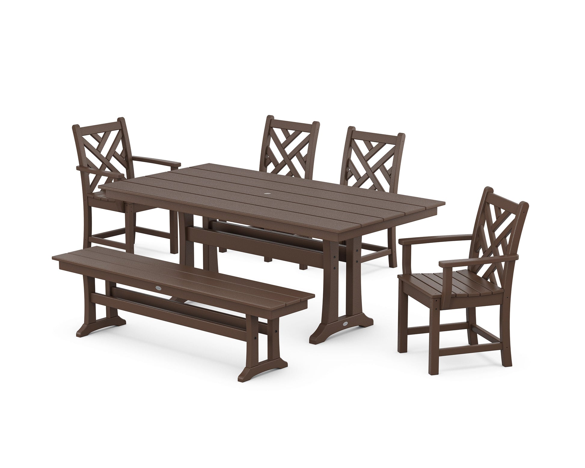 POLYWOOD Chippendale 6-Piece Farmhouse Dining Set With Trestle Legs — Mahogany