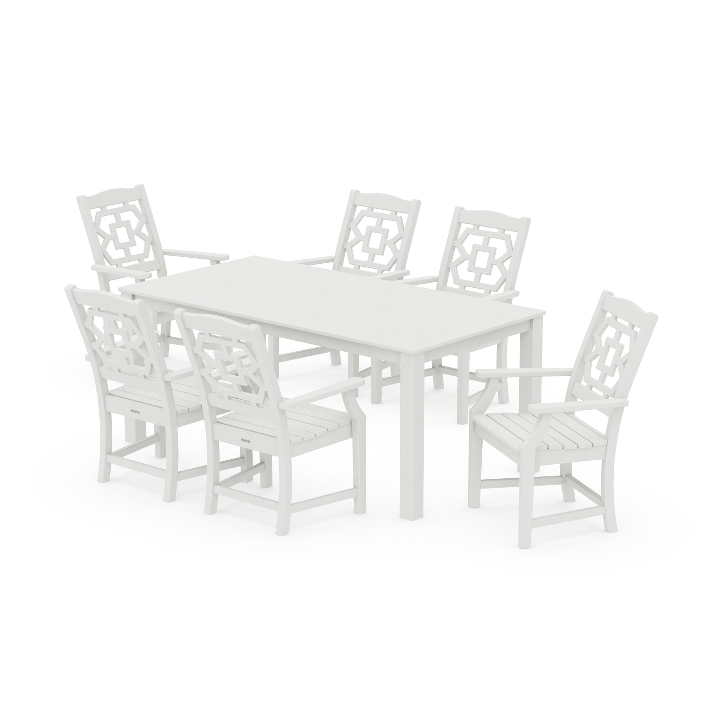 POLYWOOD Chinoiserie Arm Chair 7-Piece Parsons Dining Set — Vintage White