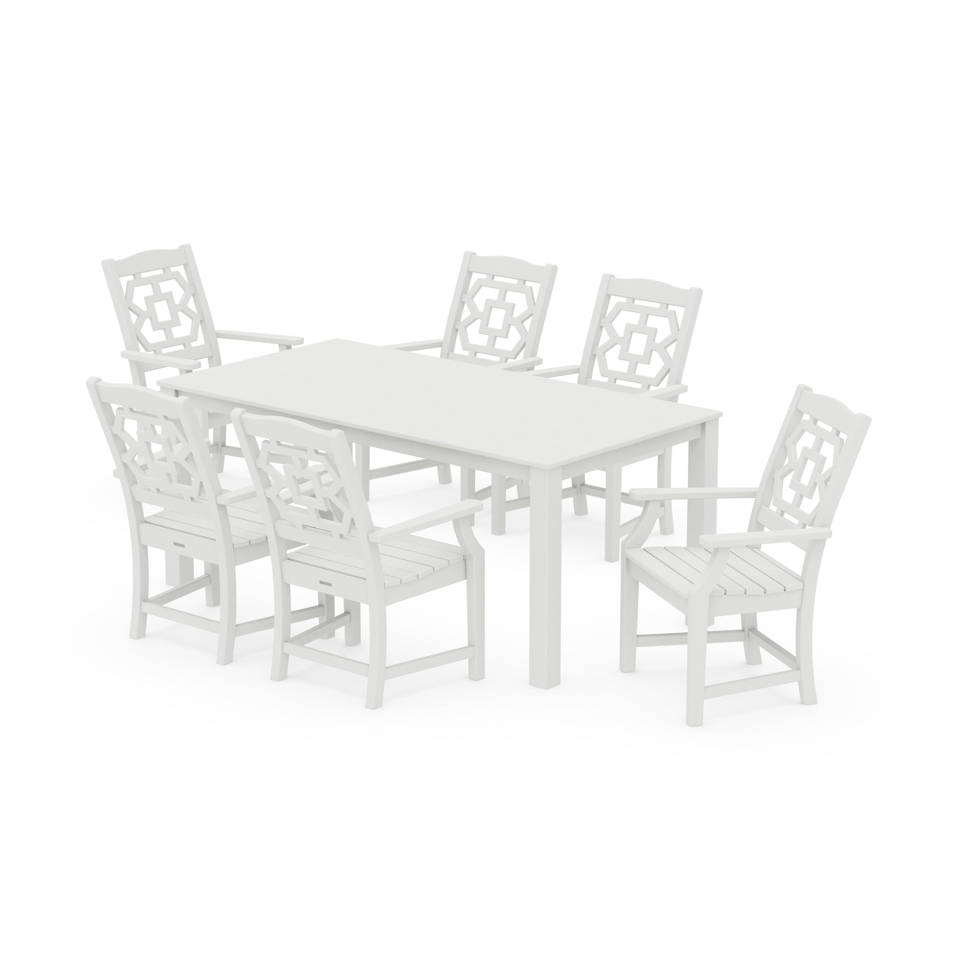 POLYWOOD Chinoiserie Arm Chair 7-Piece Parsons Dining Set — Vintage White