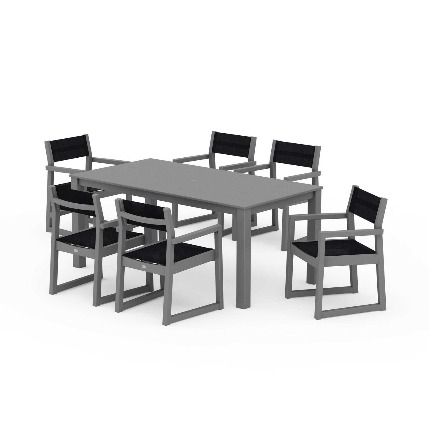 POLYWOOD EDGE Sling Arm Chair 7-Piece Parsons Dining Set — Slate Grey / Black Sling