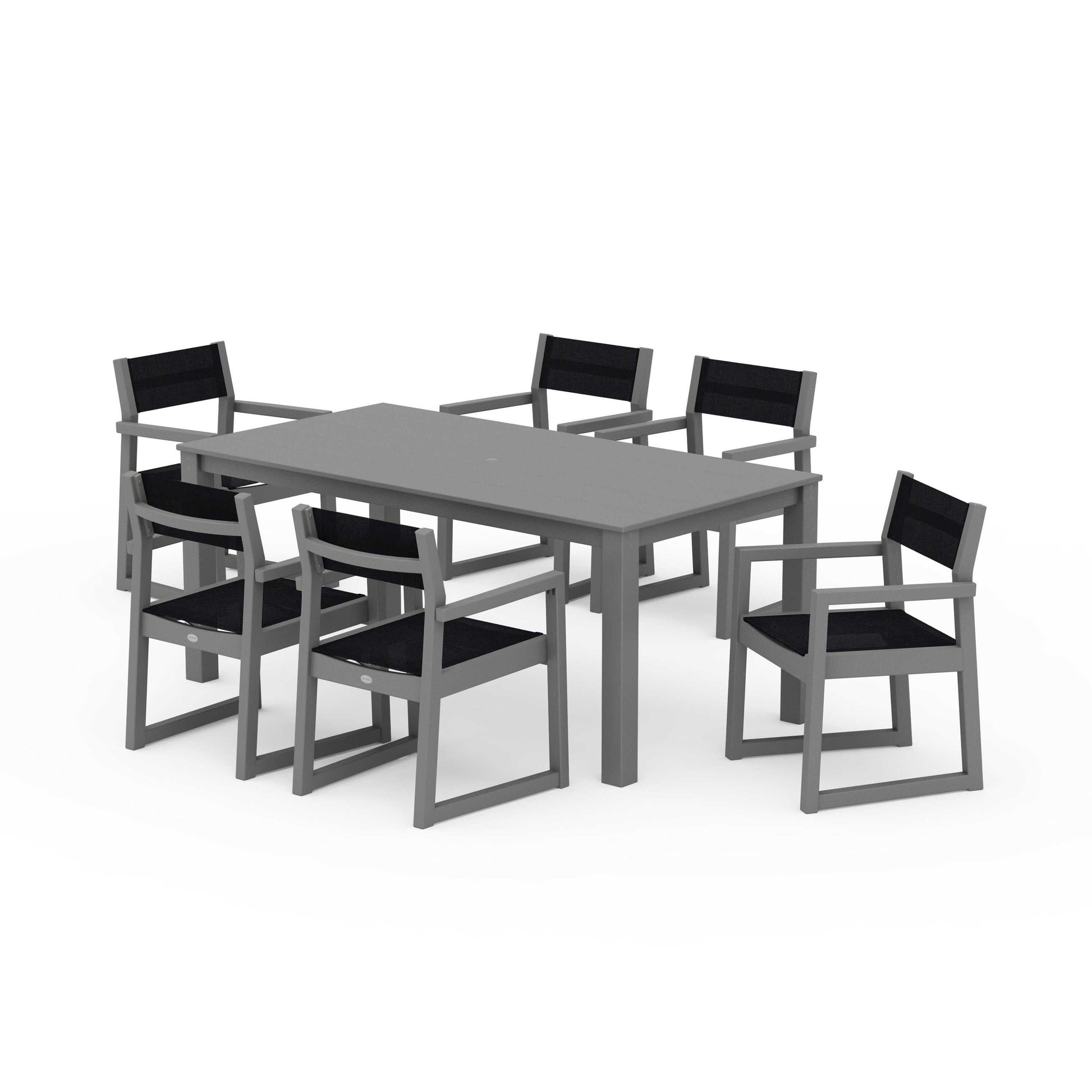 POLYWOOD EDGE Sling Arm Chair 7-Piece Parsons Dining Set — Slate Grey / Black Sling