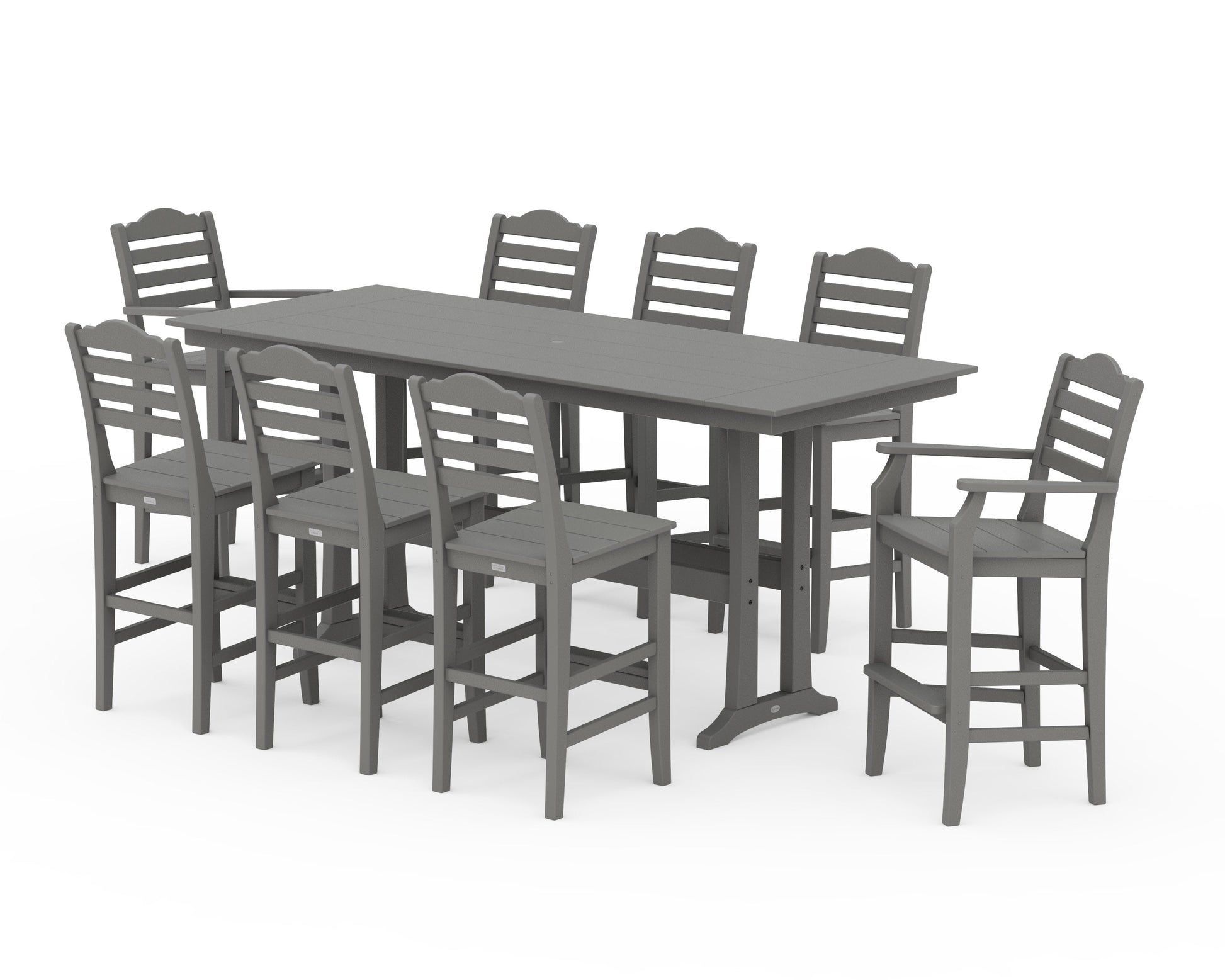POLYWOOD Savannah 9-Piece Farmhouse Bar Set with Trestle Legs — Slate Grey
