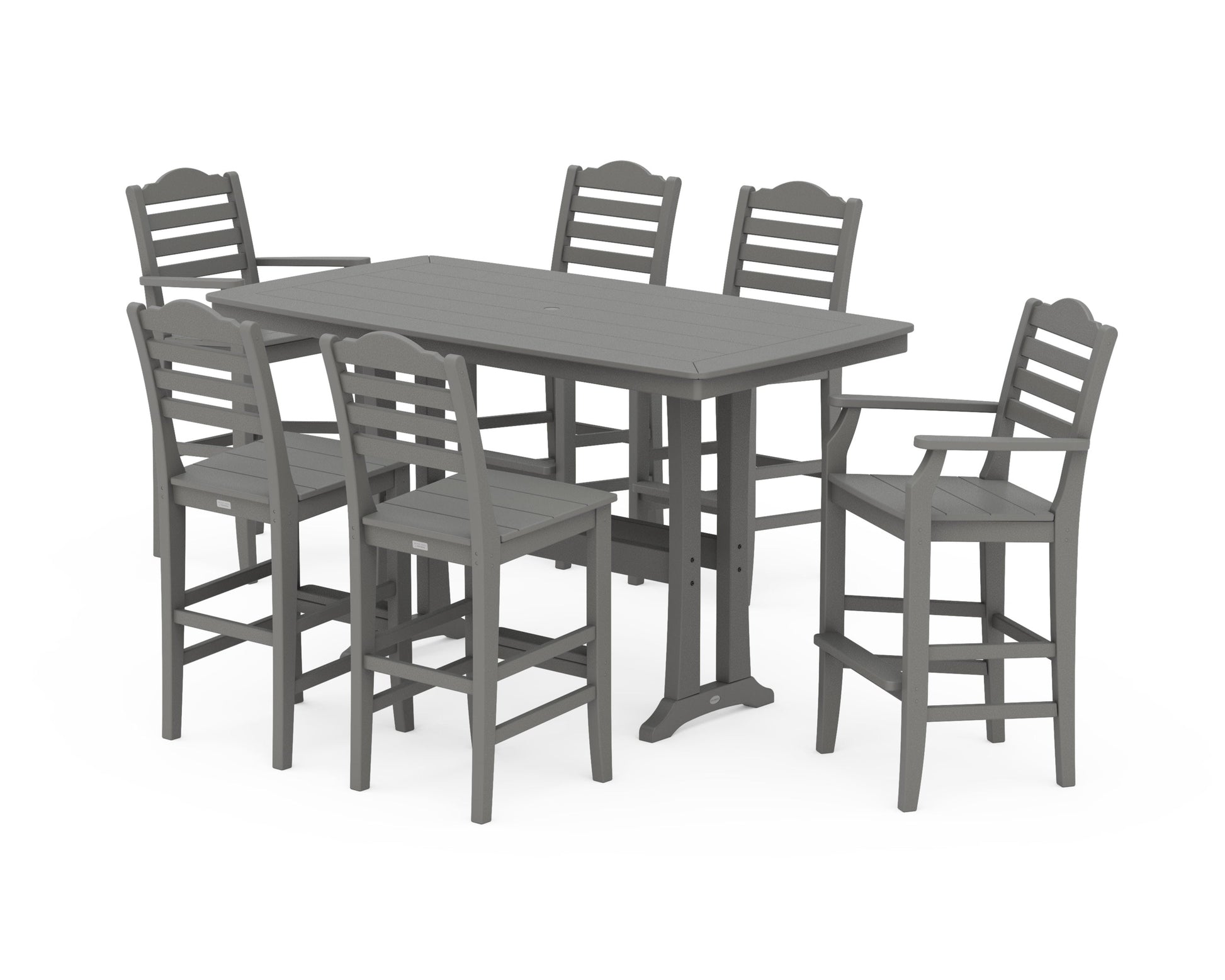 POLYWOOD Savannah 7-Piece Bar Set with Trestle Legs — Slate Grey