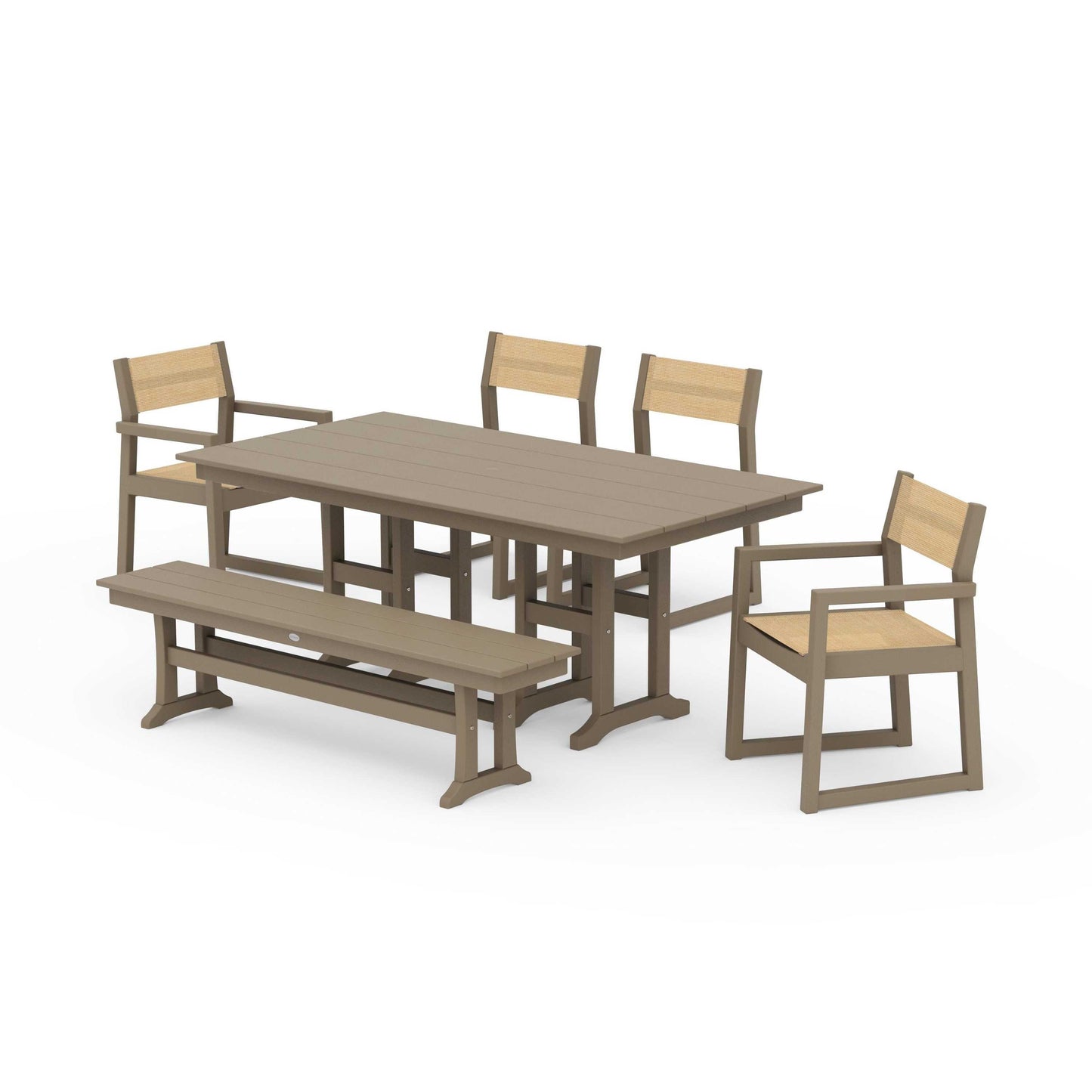 POLYWOOD EDGE Sling 6-Piece Farmhouse Dining Set — Vintage Sahara / Dupioni Apricot Sling
