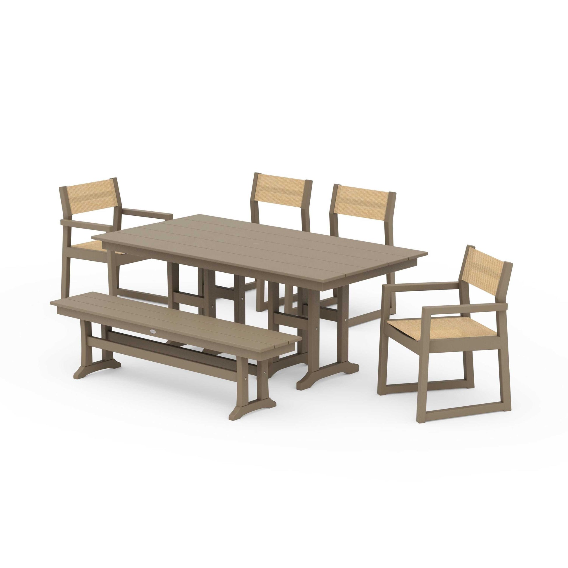 POLYWOOD EDGE Sling 6-Piece Farmhouse Dining Set — Vintage Sahara / Dupioni Apricot Sling