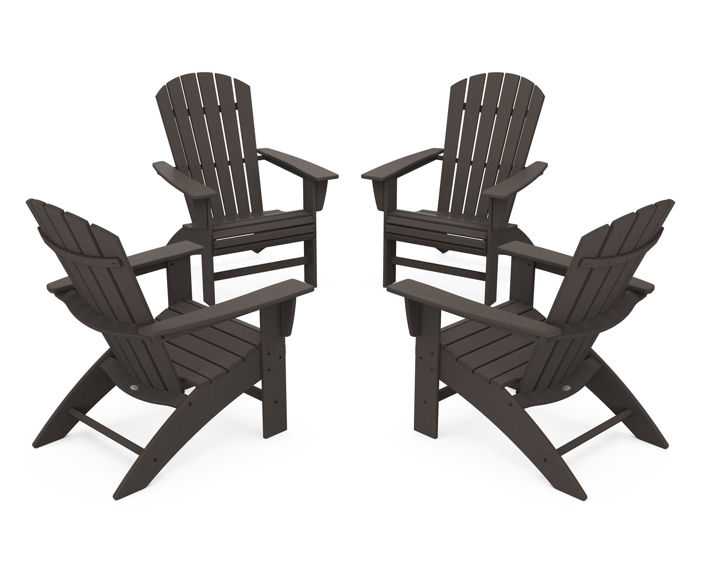 POLYWOOD 4-Piece Nautical Curveback Adirondack Chair Conversation Set — Vintage Coffee