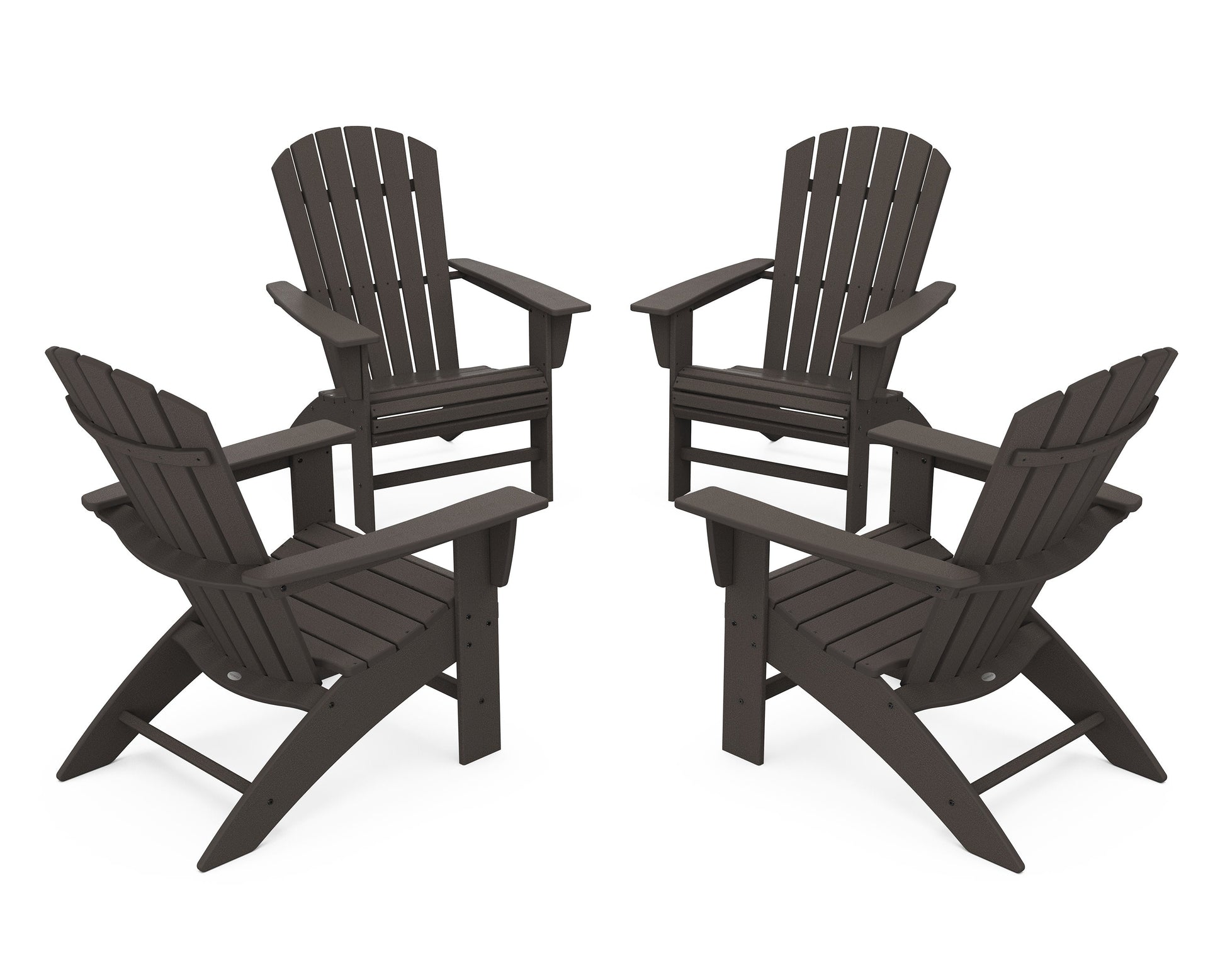 POLYWOOD 4-Piece Nautical Curveback Adirondack Chair Conversation Set — Vintage Coffee