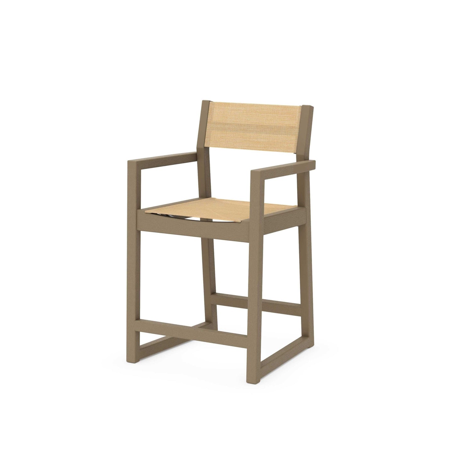 POLYWOOD EDGE Sling Counter Arm Chair — Vintage Sahara / Dupioni Apricot Sling