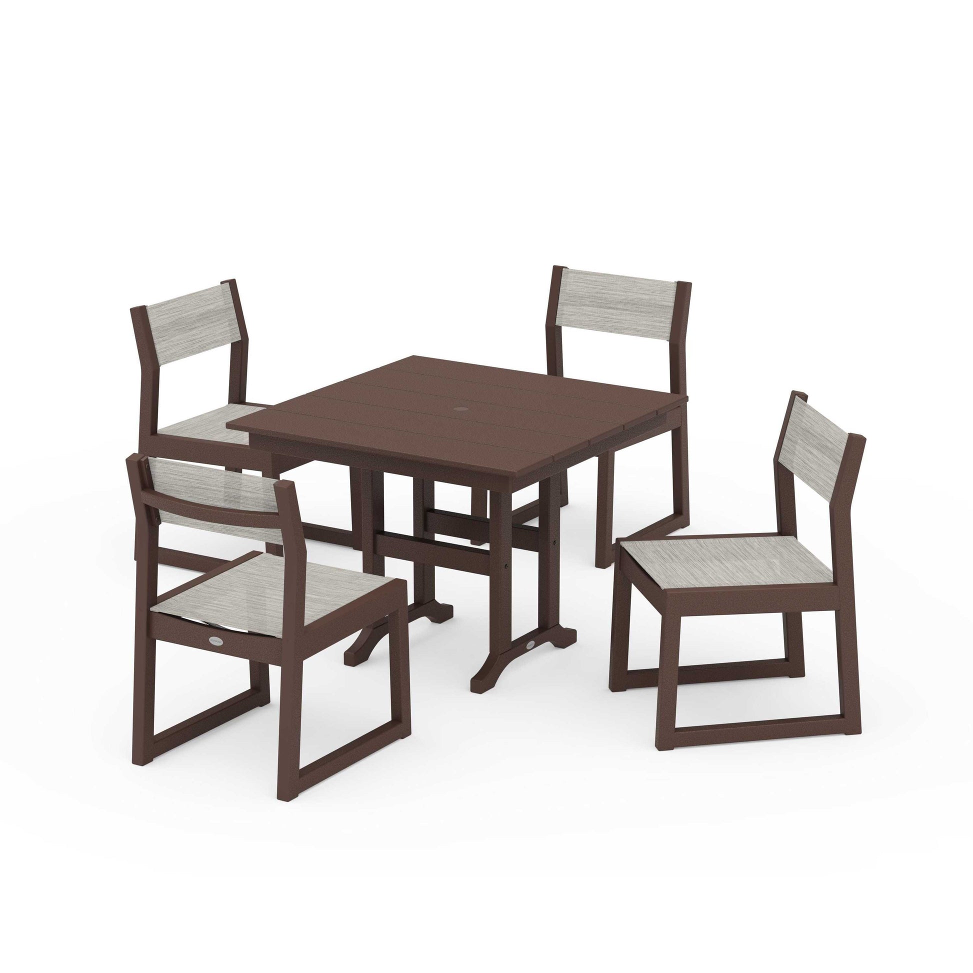 POLYWOOD EDGE Sling Side Chair 5-Piece Farmhouse Dining Set — Mahogany / Birch Sling