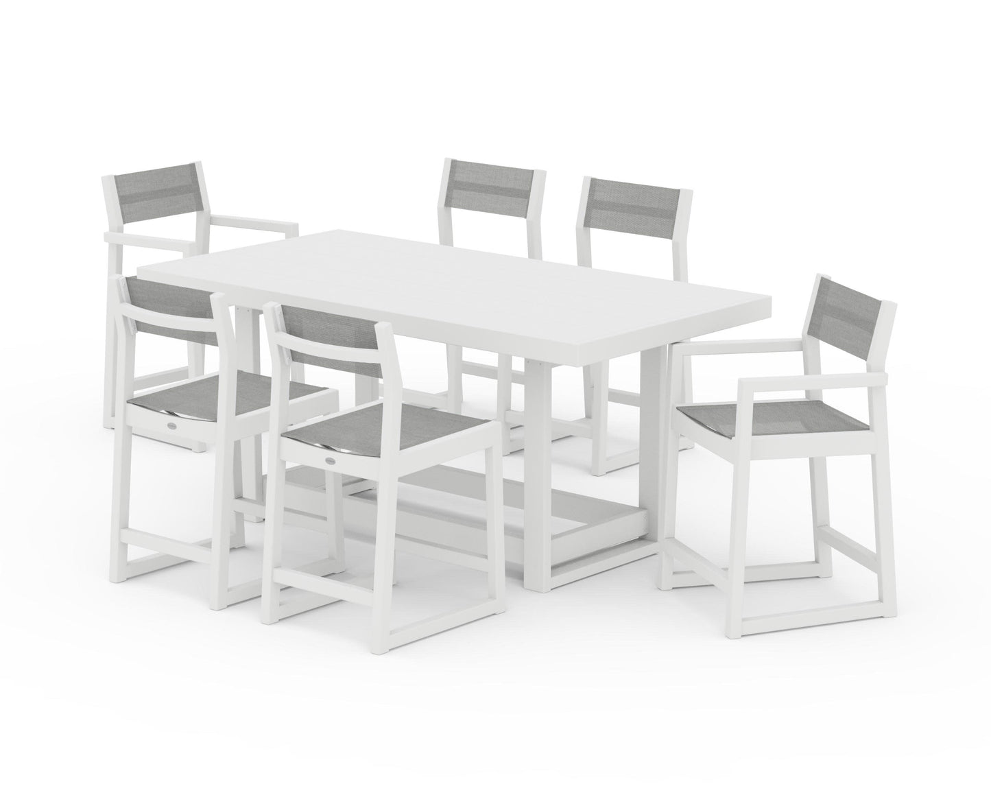 POLYWOOD EDGE Sling 7-Piece Counter Table Set — White / Metallic Sling