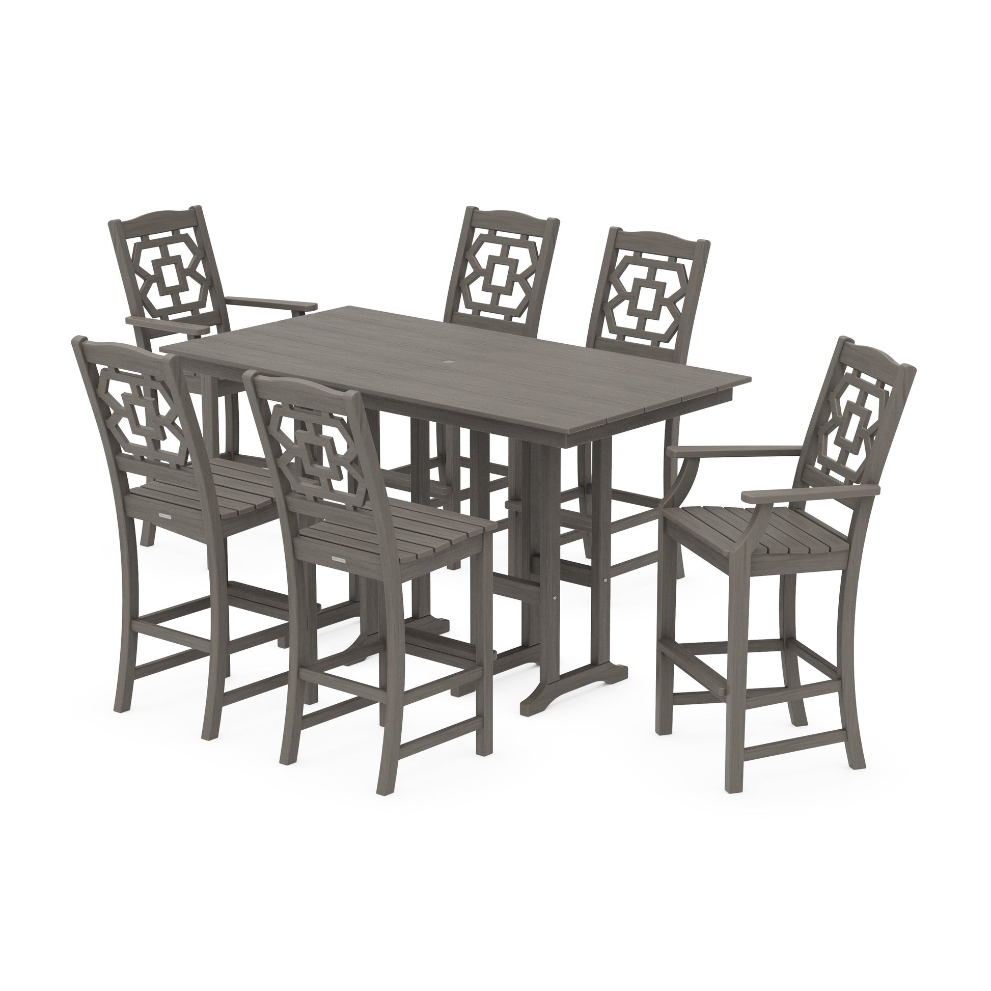 POLYWOOD Chinoiserie 7-Piece Farmhouse Bar Set — Driftwood