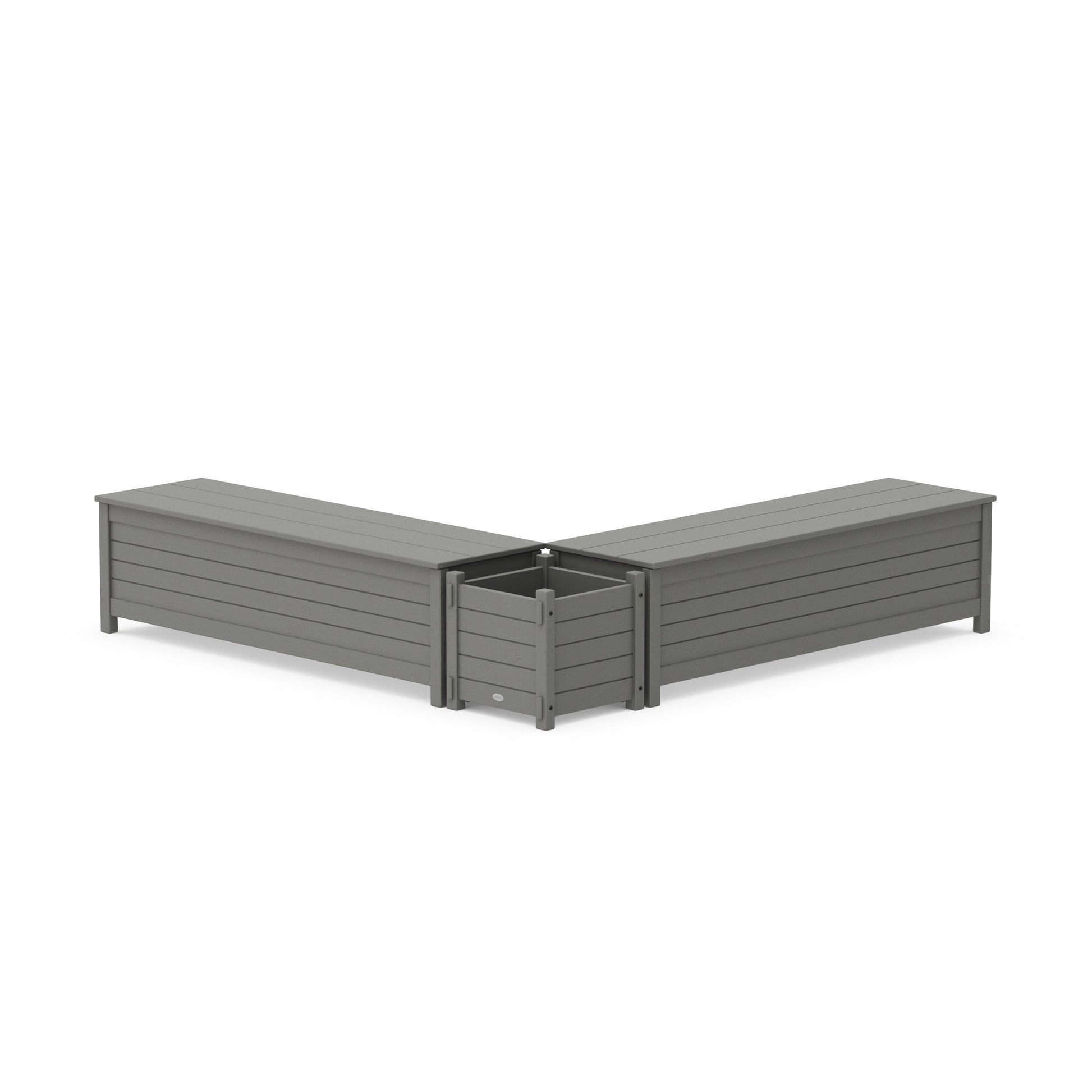 POLYWOOD 60" Nautical L- Shaped Planter Storage Bench Set — Slate Grey