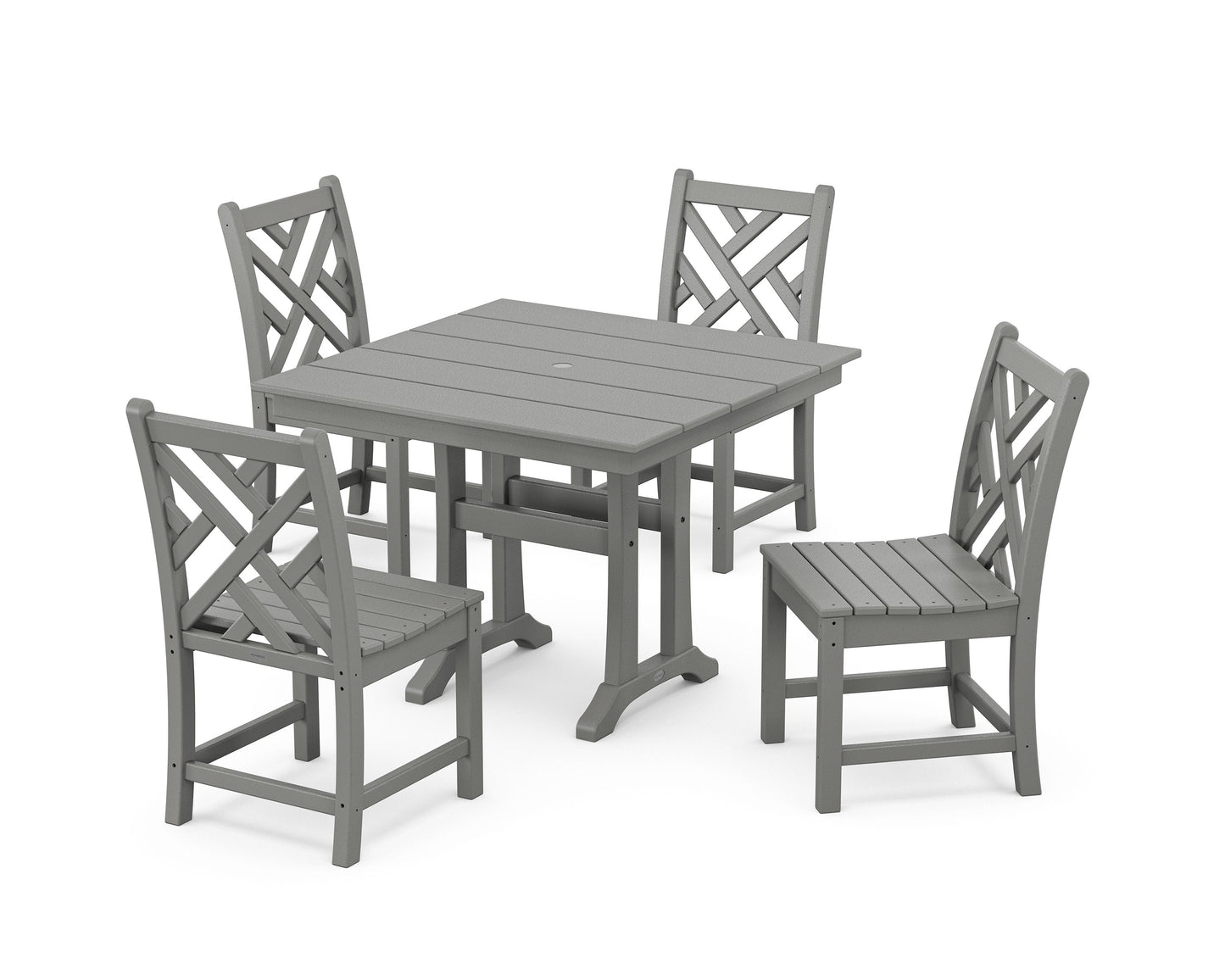 POLYWOOD Chippendale 5-Piece Farmhouse Trestle Side Chair Dining Set — Slate Grey