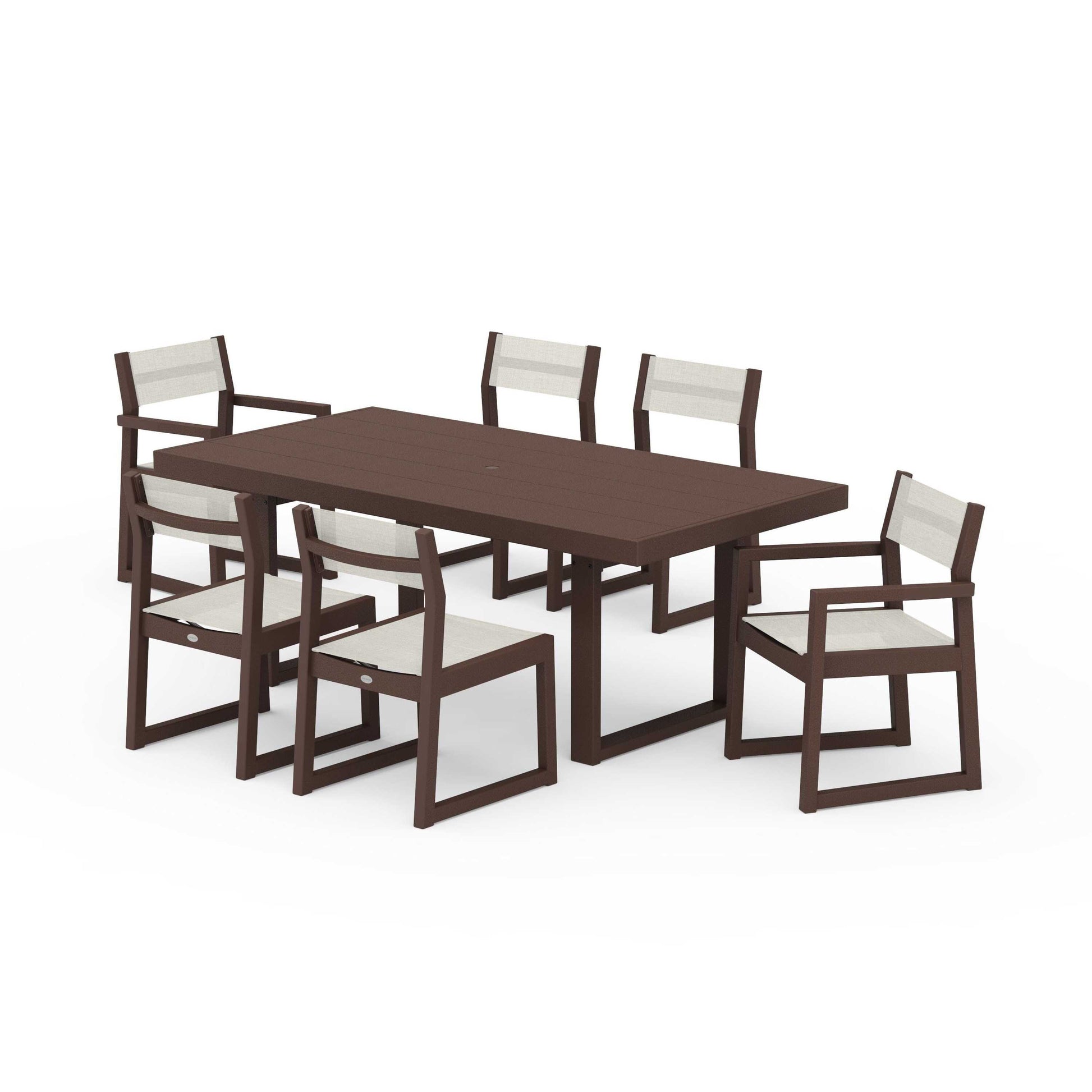 POLYWOOD EDGE Sling 7-Piece Dining Set — Mahogany / Parchment Sling