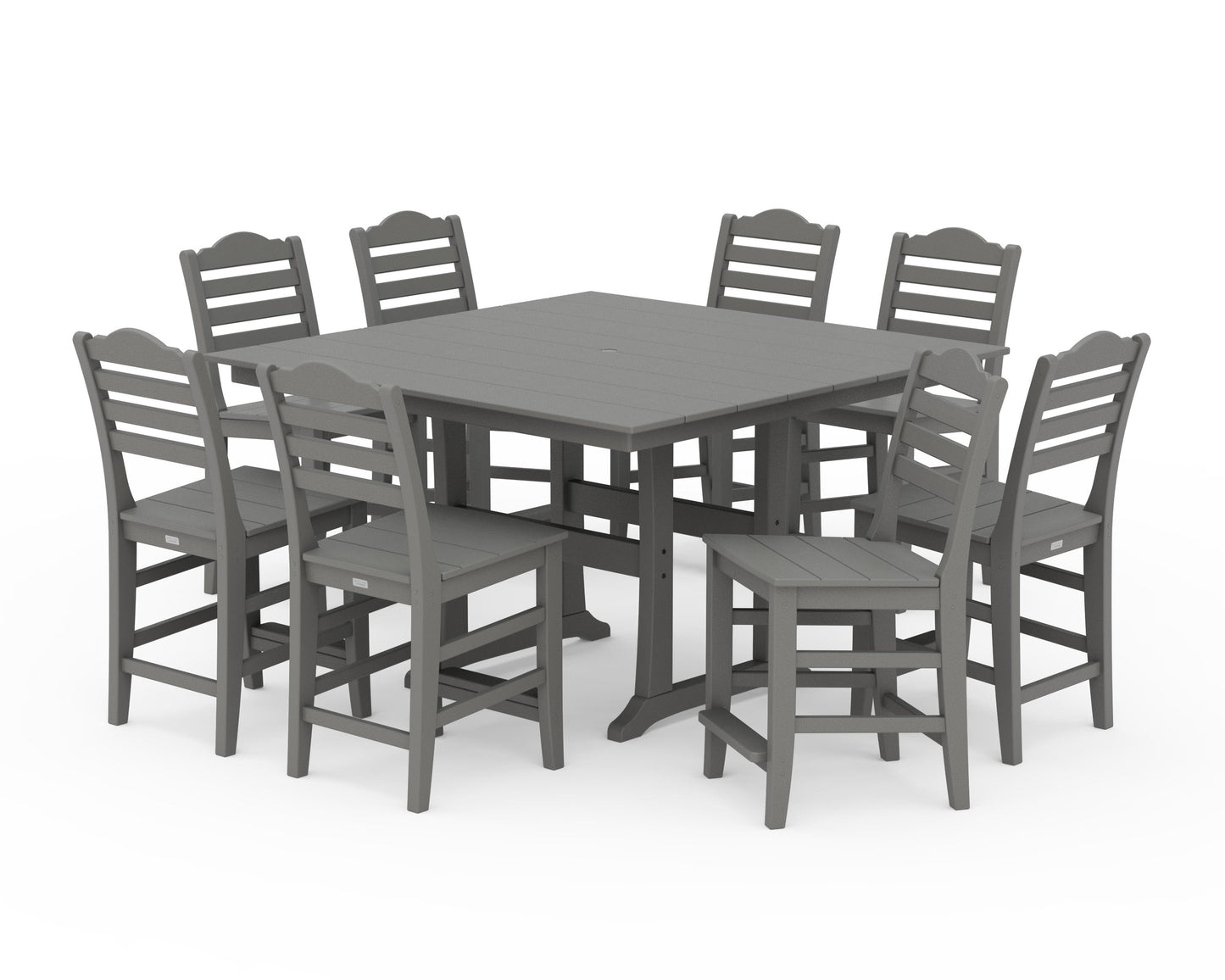 POLYWOOD Savannah Side Chair 9-Piece Square Farmhouse Counter Set with Trestle Legs — Slate Grey