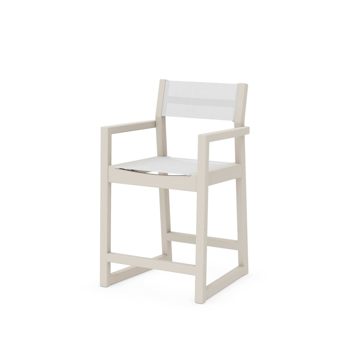 POLYWOOD EDGE Sling Counter Arm Chair — Sand / White Sling