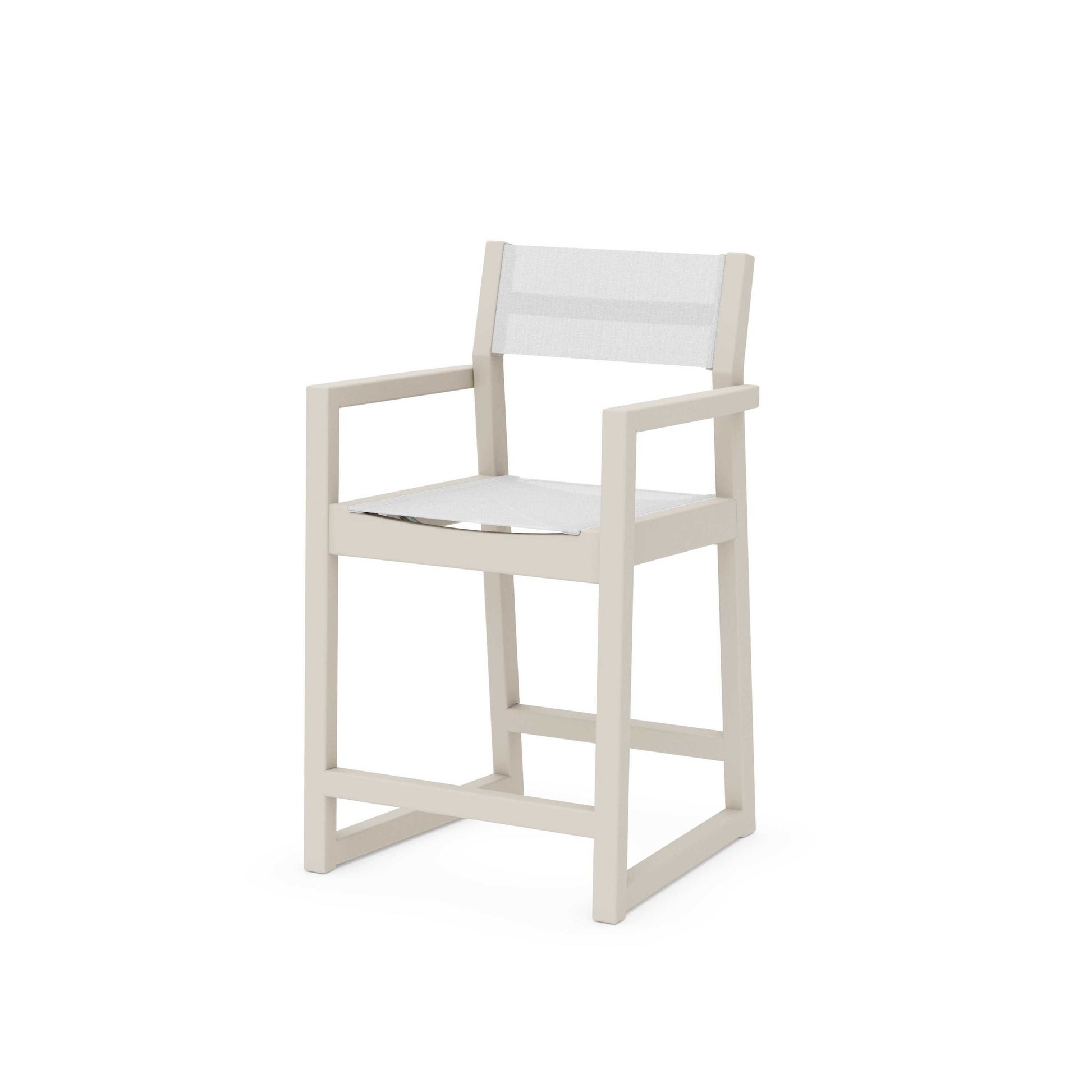 POLYWOOD EDGE Sling Counter Arm Chair — Sand / White Sling