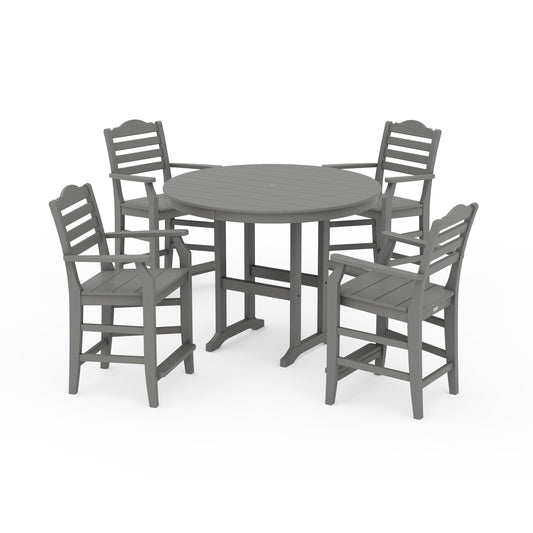 POLYWOOD Savannah 5-Piece Round Farmhouse Counter Set — Slate Grey