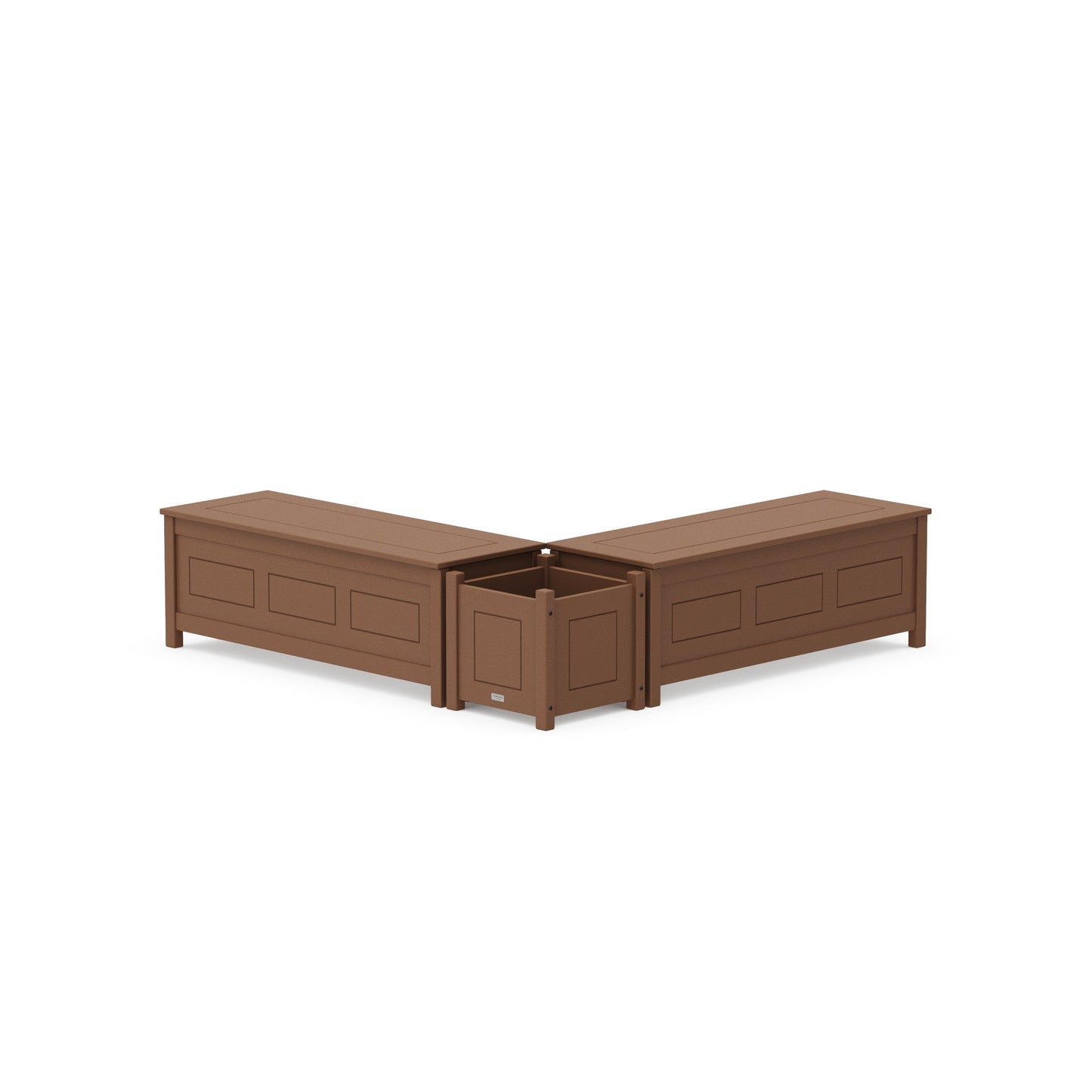 POLYWOOD 48" Country Living L- Shaped Planter Storage Bench Set — Teak