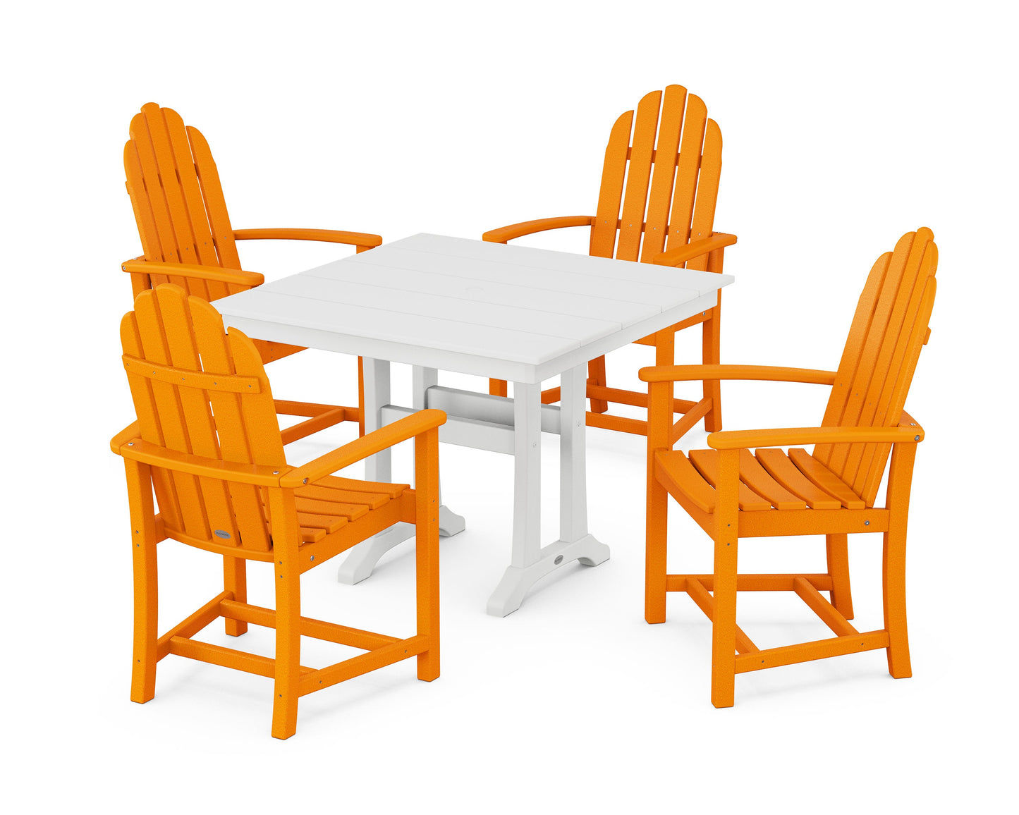 POLYWOOD Classic Adirondack 5-Piece Farmhouse Dining Set With Trestle Legs — Tangerine / White